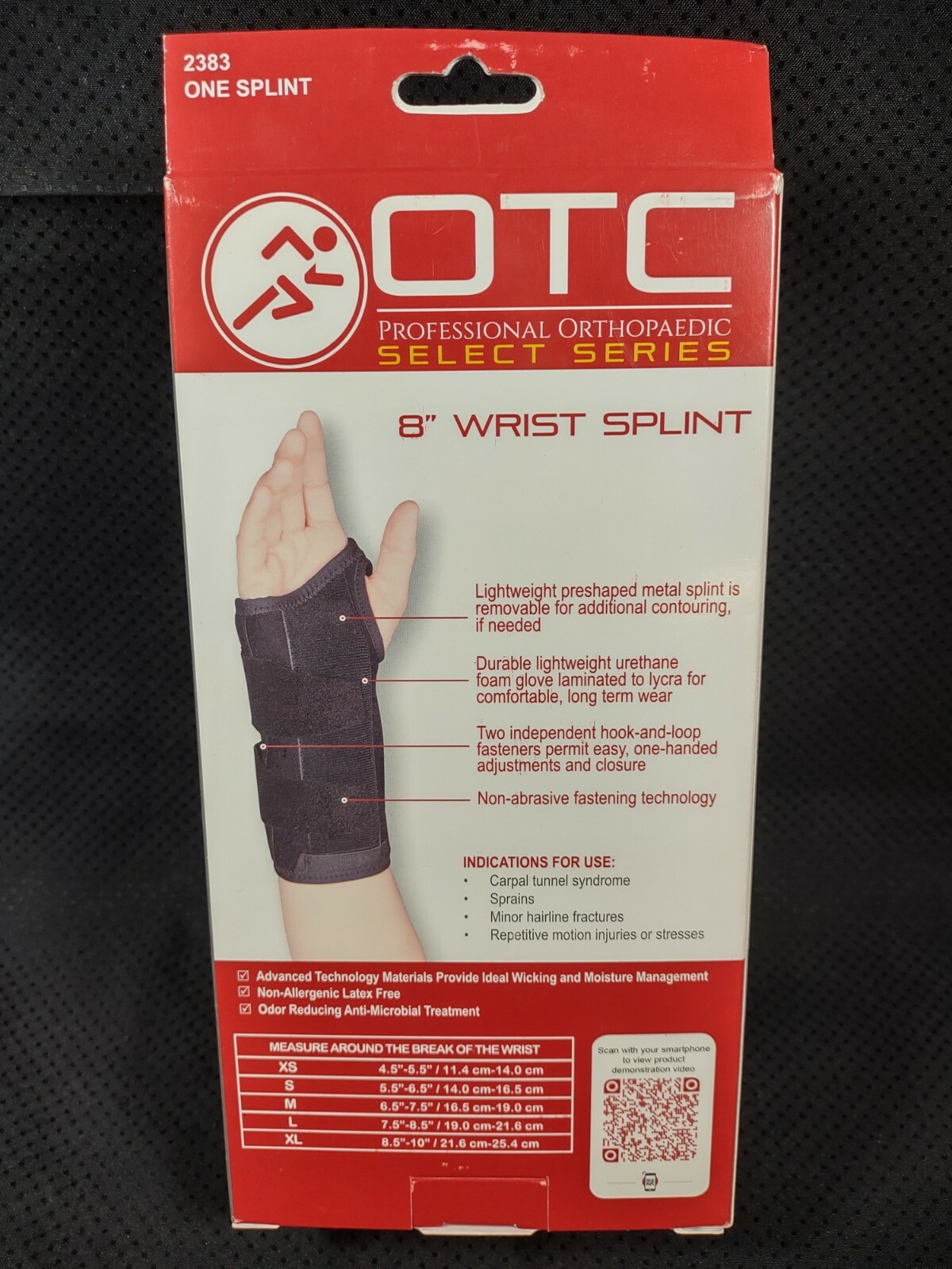 OTC Wrist Splint, Adult Support Brace- Small, 8 Inch (Right Hand)