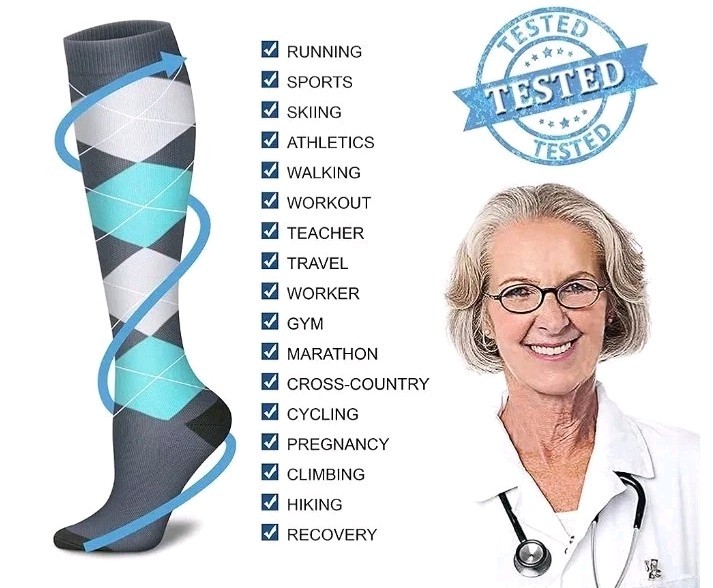 NEW Multi Color Design Unisex Women/Men Compression Socks Size L/XL 15/20 Mmhg