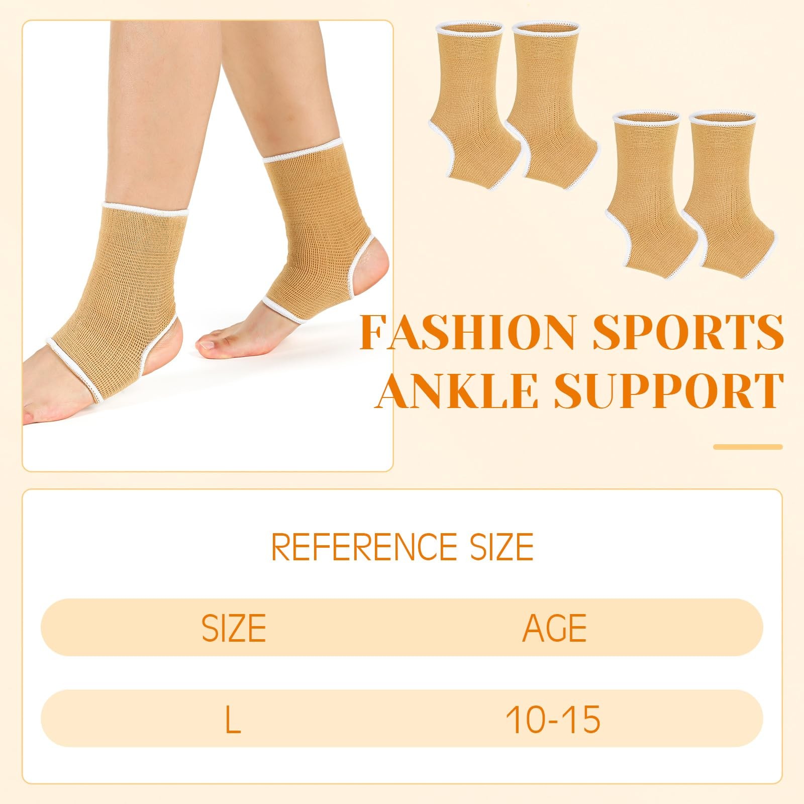 4 PCS Kids Ankle Support Brace Elastic Compression Socks Beige 1015 Years