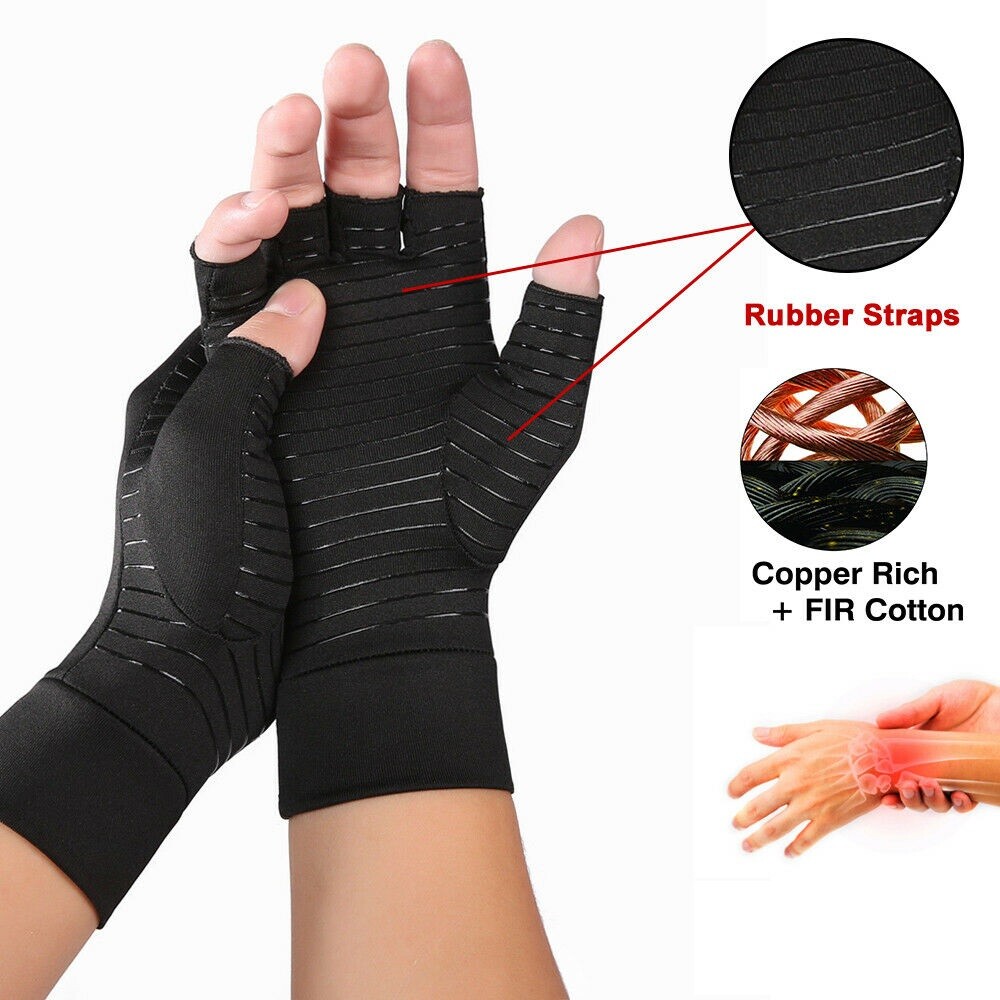 Fingerless Copper Compression Arthritis Gloves Hand Support Joint Pain Relief