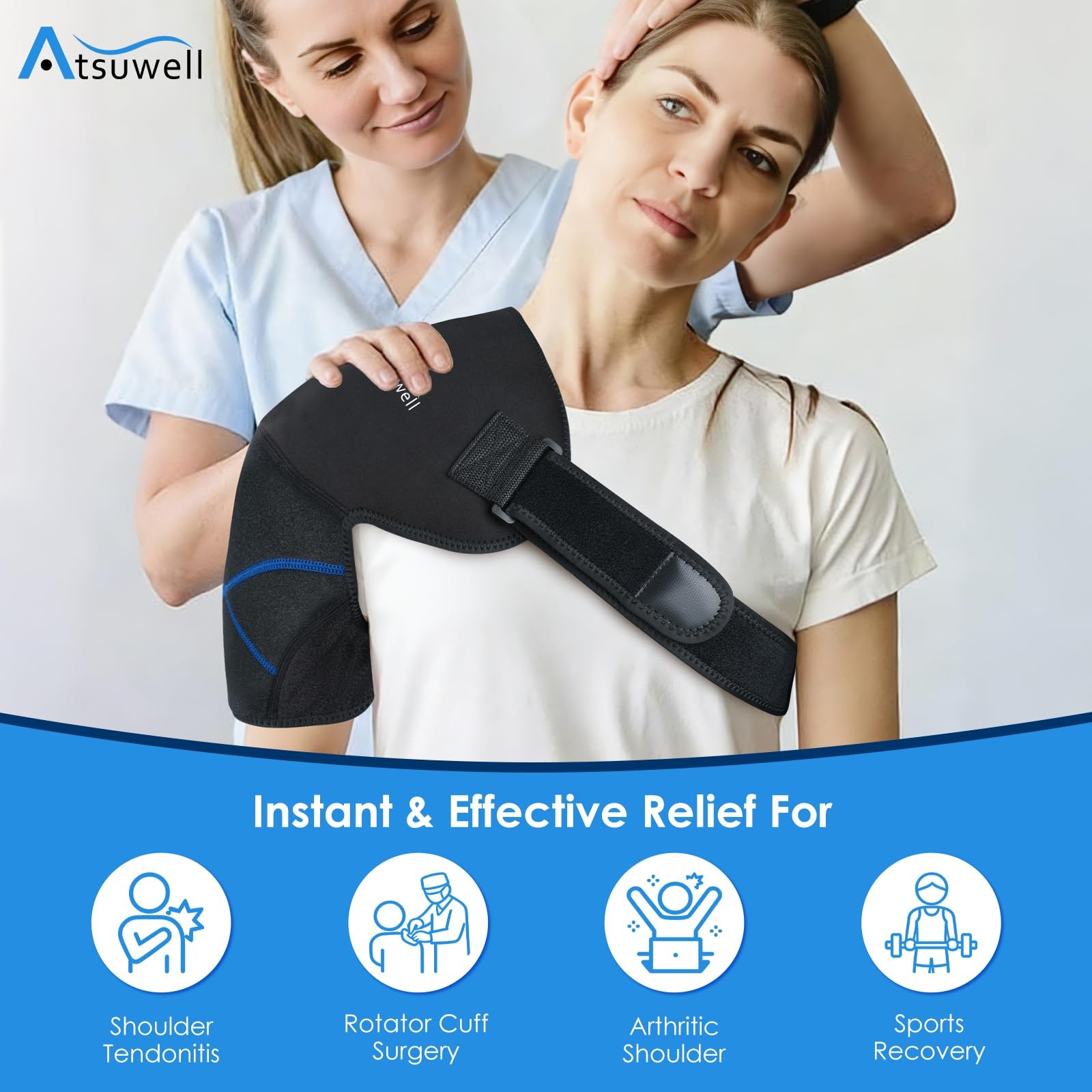 Atsuwell Shoulder Ice Pack Wrap, Supportive Brace Standard, Black