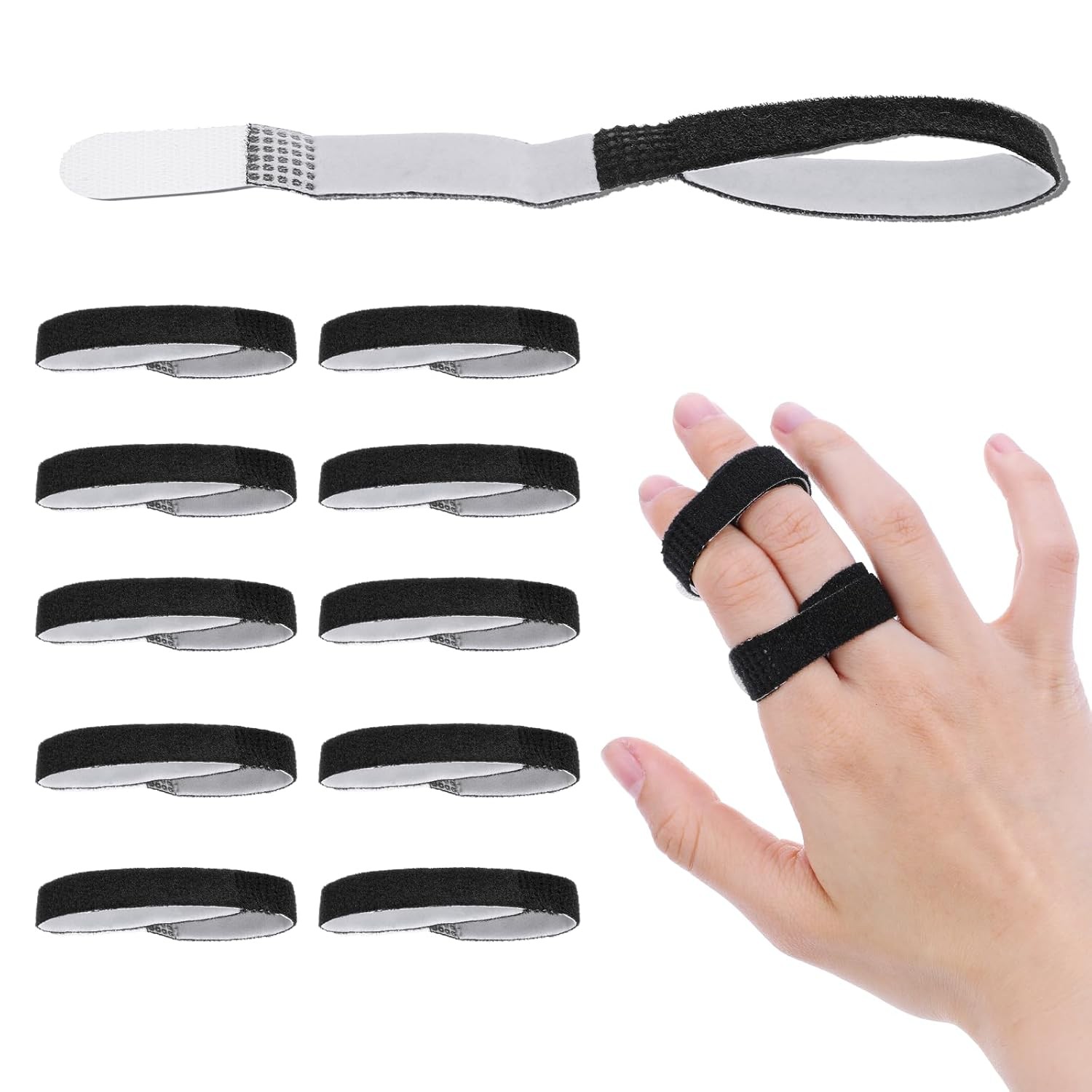 Buddy Tape Finger Straps, 10 Pcs Wraps With One Size, Black