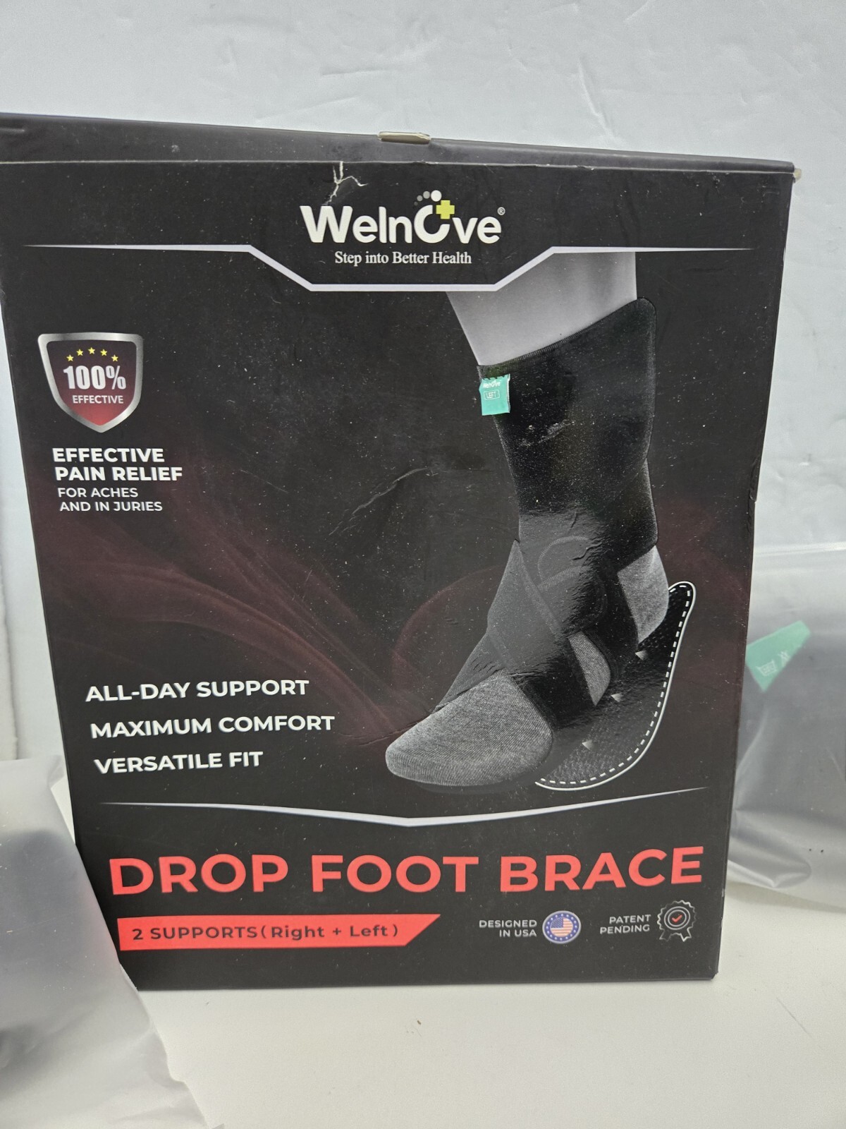 Welnove Drop Foot Brace Arch Support AFO Ankle Walking R L Sz M 5.5-10.5 W 7-12
