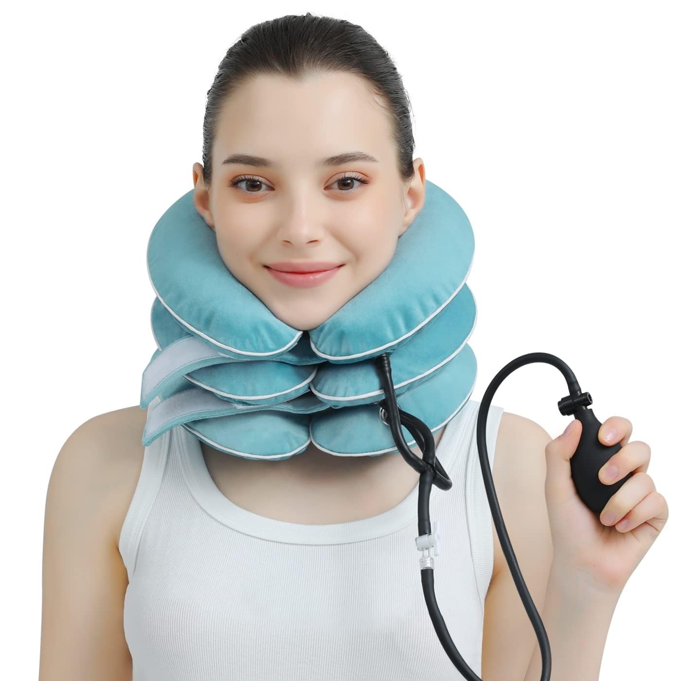Dispositivo De Traccion Cervical Con Collarin Inflable De Felpa Azul Pro