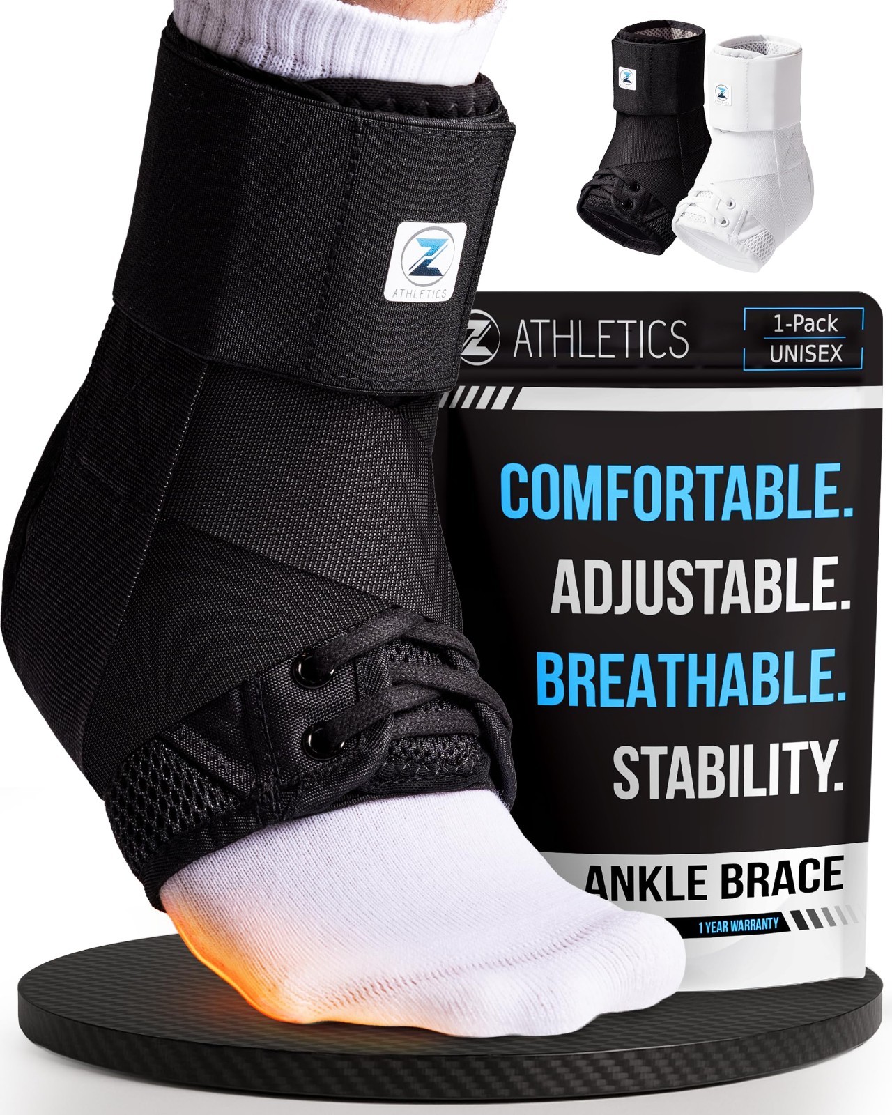 Adjustable Ankle Brace for Sprains & Tendonitis Relief – Lace Up Support with St