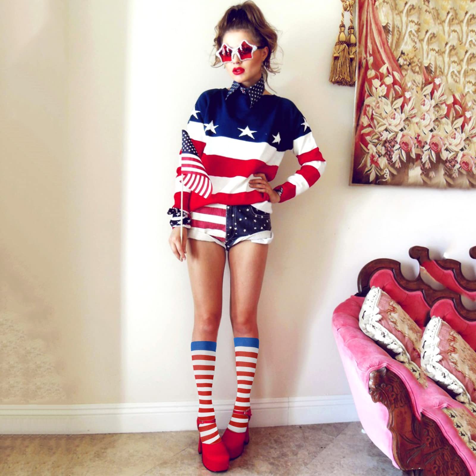 American Flag Compression Socks for Women Patriotic Knee High Socks for 4th o…