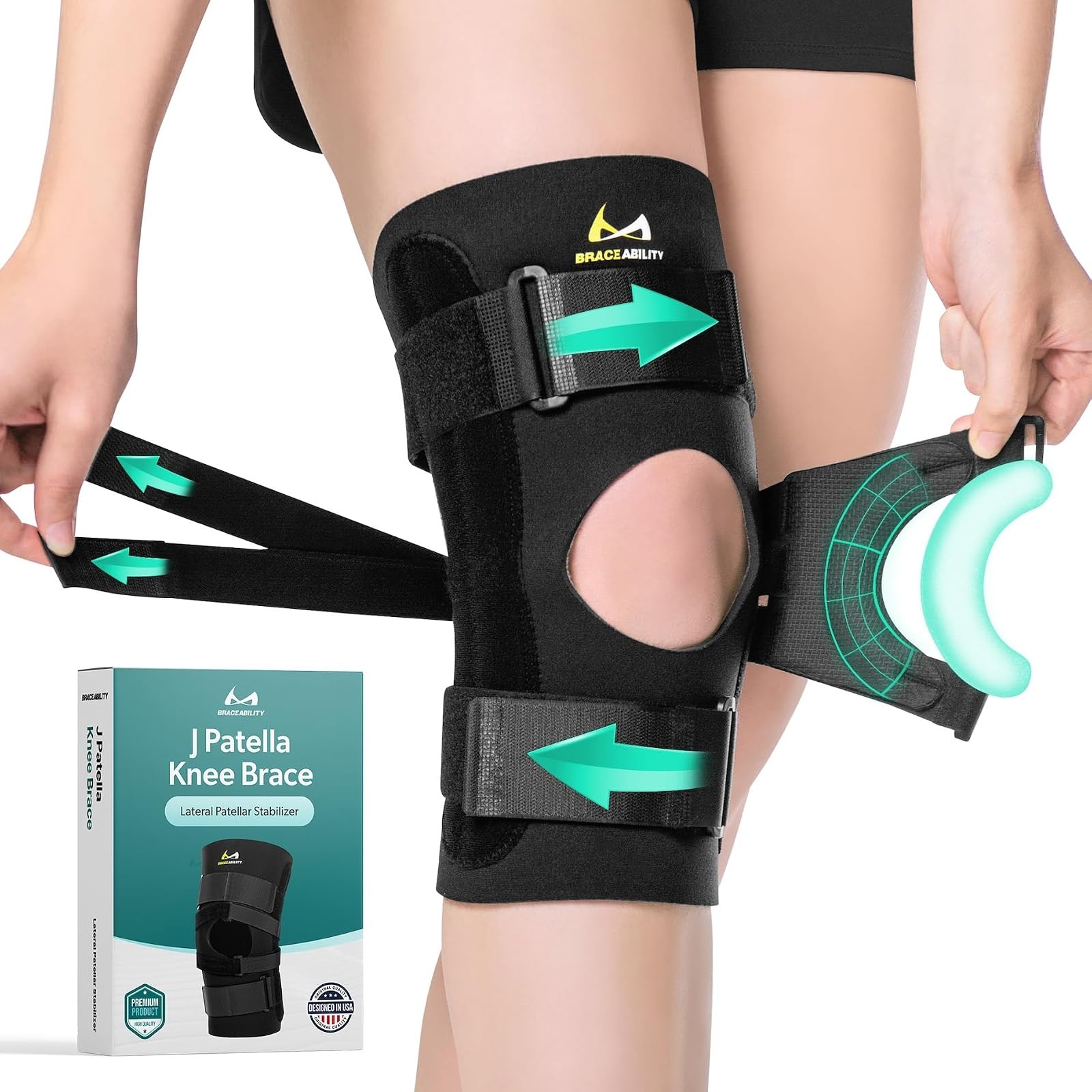 BraceAbility J Patella Knee Brace Lateral Stabilizer Large