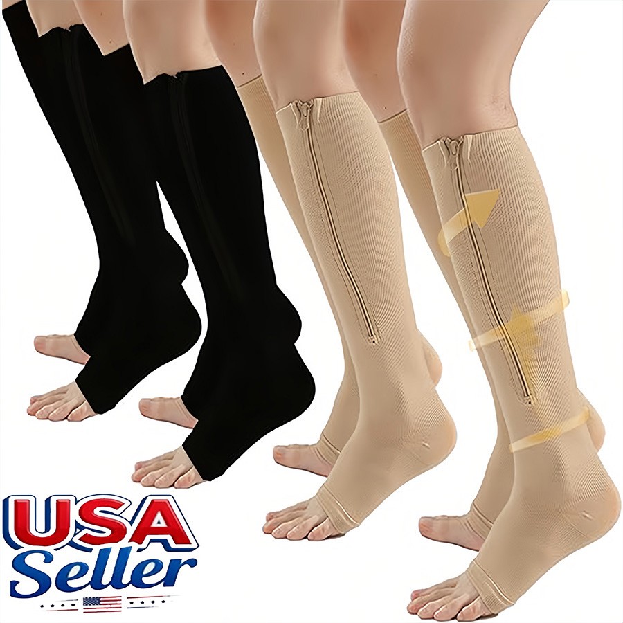 Zip Up Compression Socks 15-20mmHg Leg Zipper Surgical Stockings For Women Men
