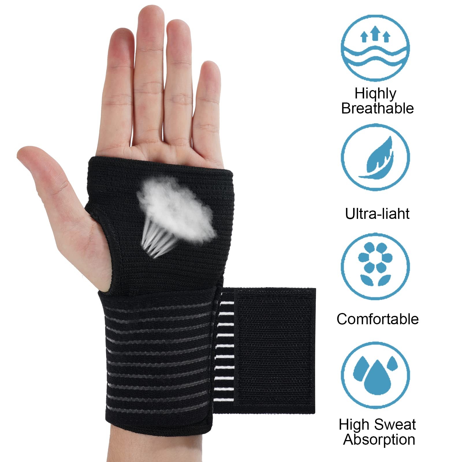 AOOWU Wrist Brace, 2 Pack Elastic Wrist Support with Strap, Wrist Compression Wr