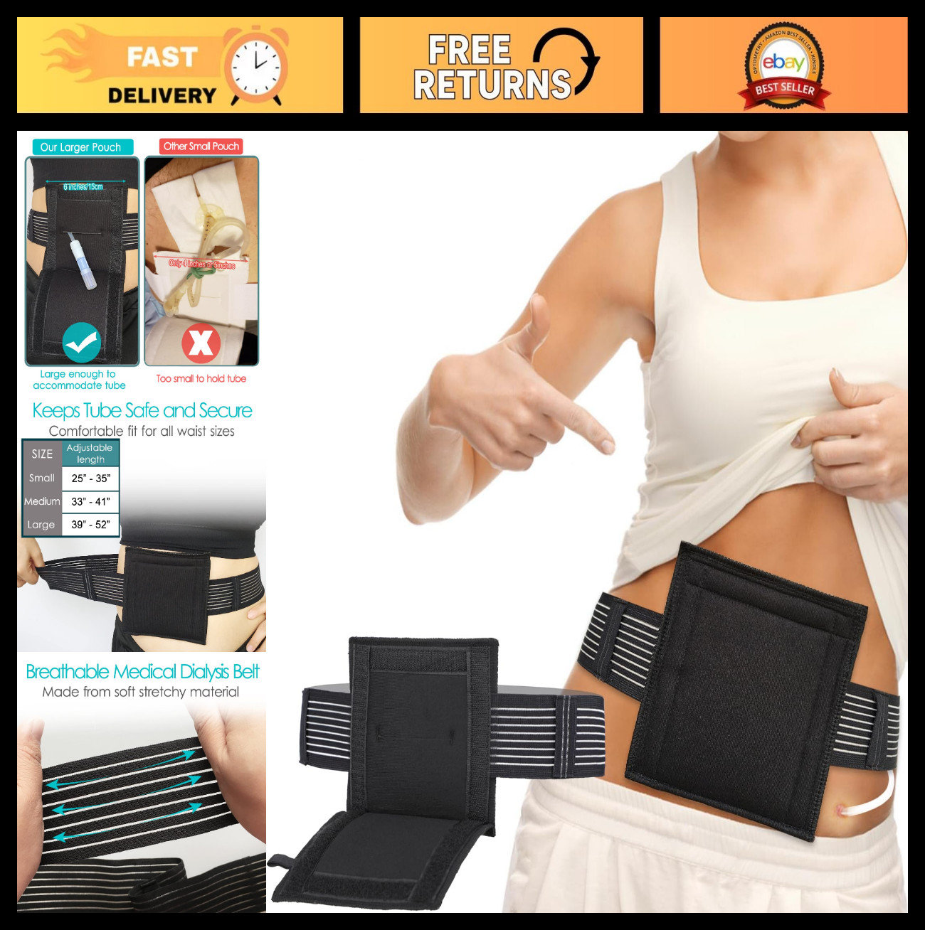 2 Pack Feeding Tube Belt – Breathable G-Tube Holder, Abdominal Support, No Tapin