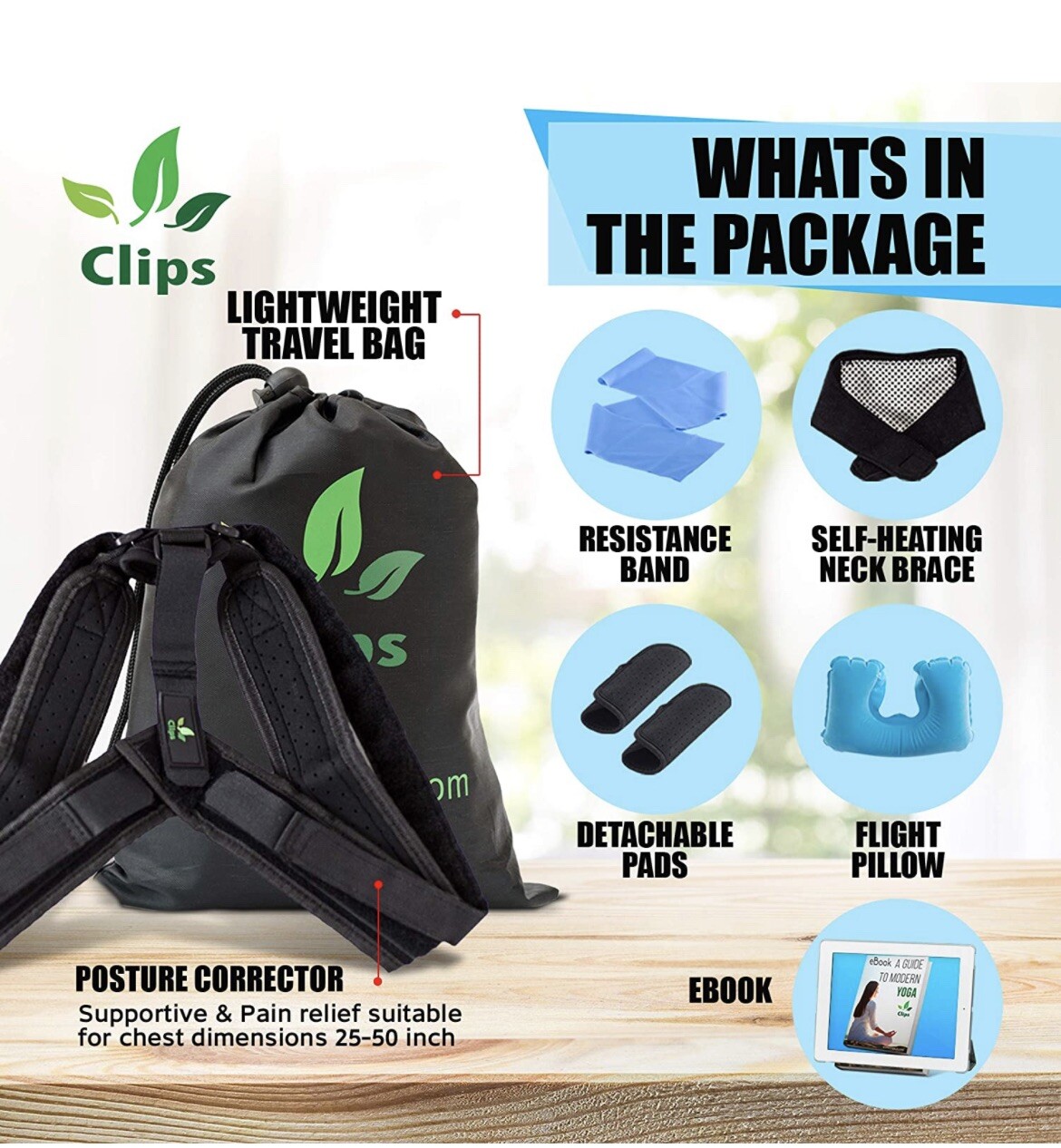 Clips Posture Corrector – Upper Back And Neck Support For Men & Women + Extras