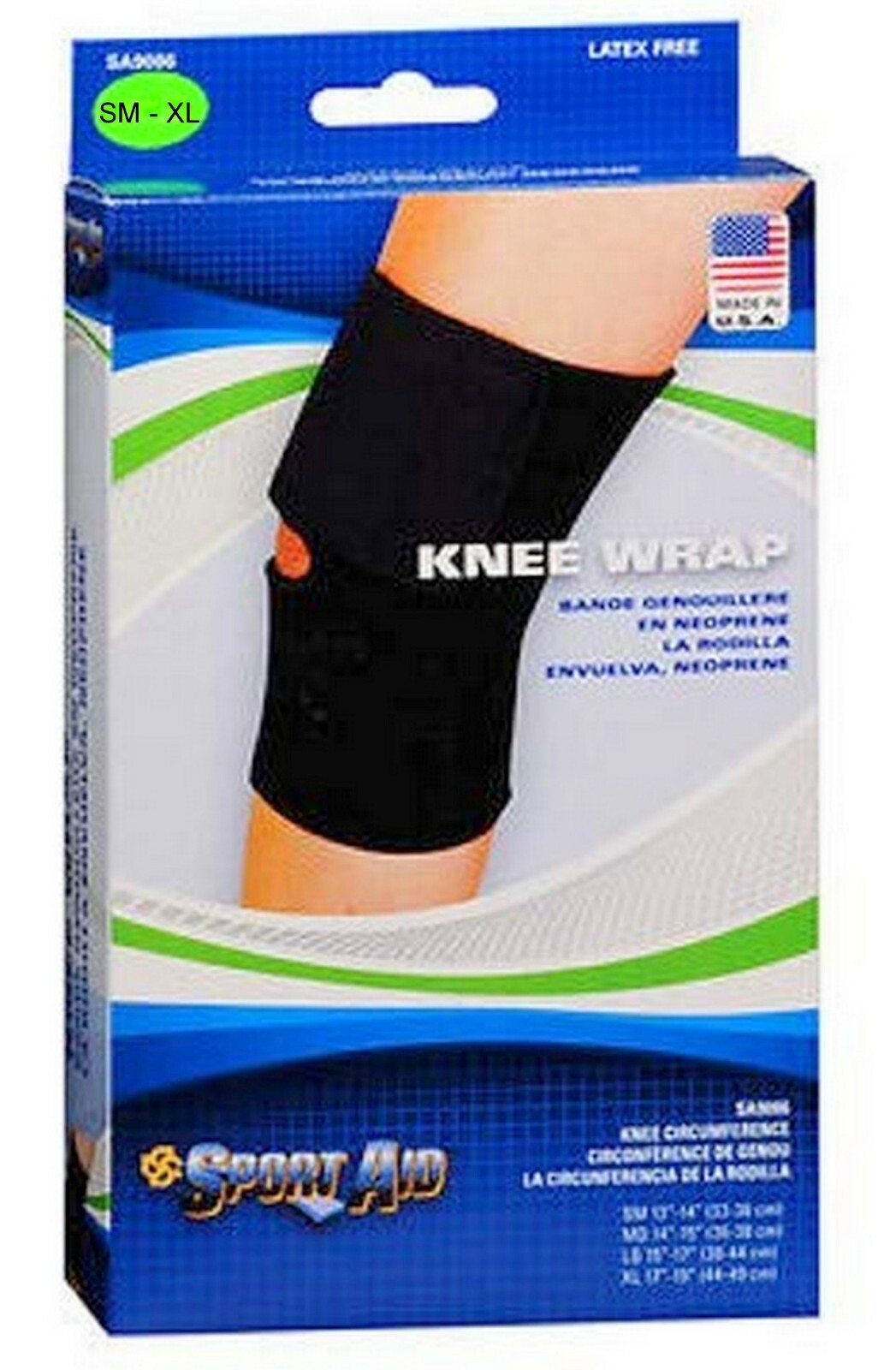 Sport Aid Knee Wrap Brace Black Latex Free S, M, LG, XL YOU CHOOSE! SA9086