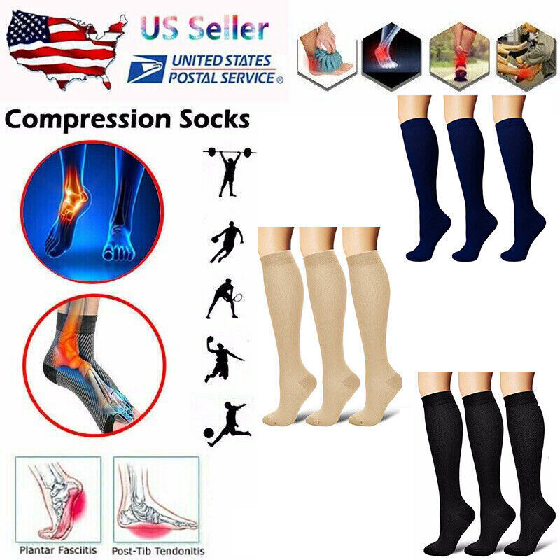 3 PAIRS Compression Stockings for Women Men Best Support 15-20mmhg Medical Socks