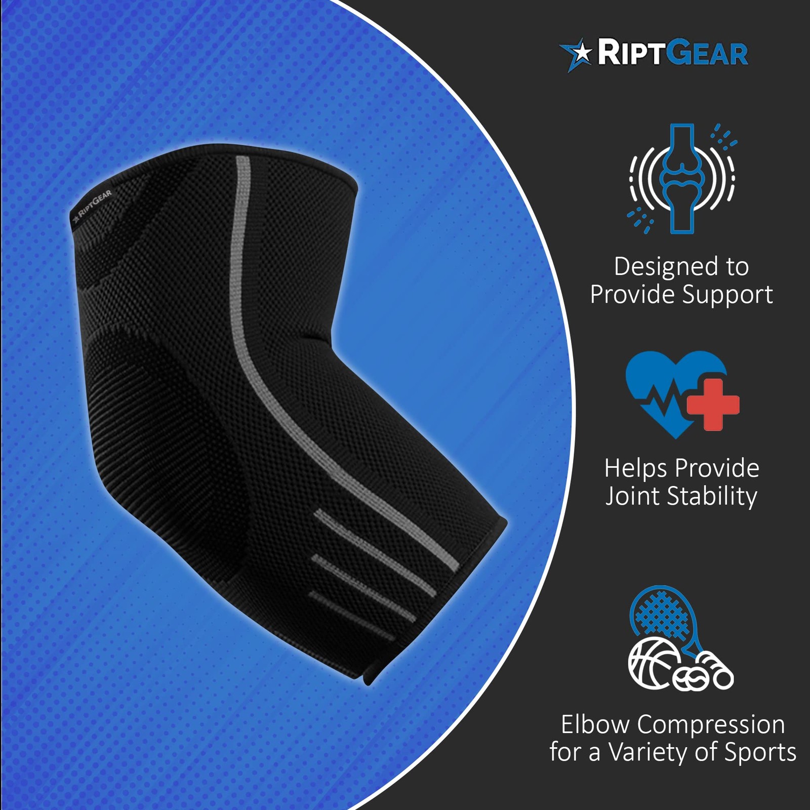 RiptGear Elbow Compression Sleeve – Brace for X-Large, Black (1 Pack)