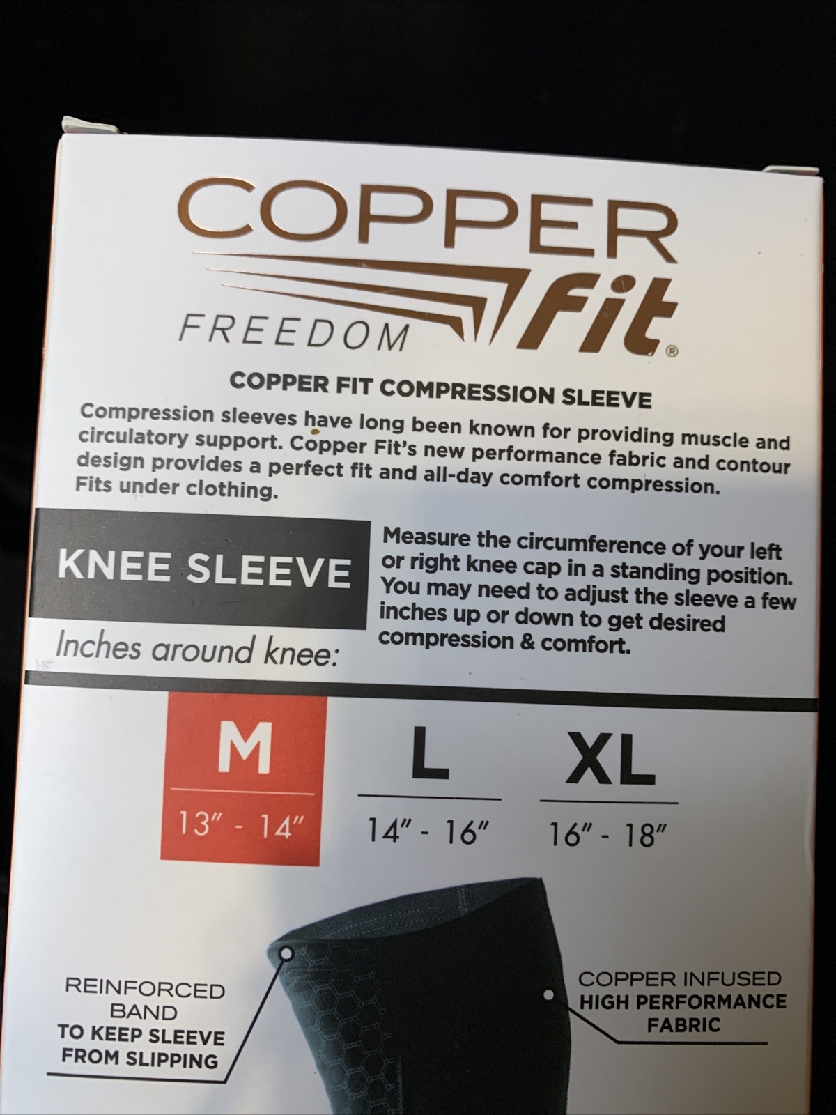 Copper Fit Freedom Copper Infused Knee Compression Sleeve M 13”-14” Wicking