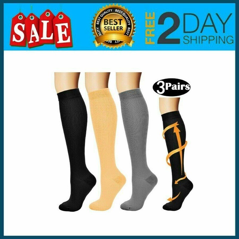 3 PAIRS Plus Size L Knee High 15-20mmHG Sports Compression Socks Wide Calf US