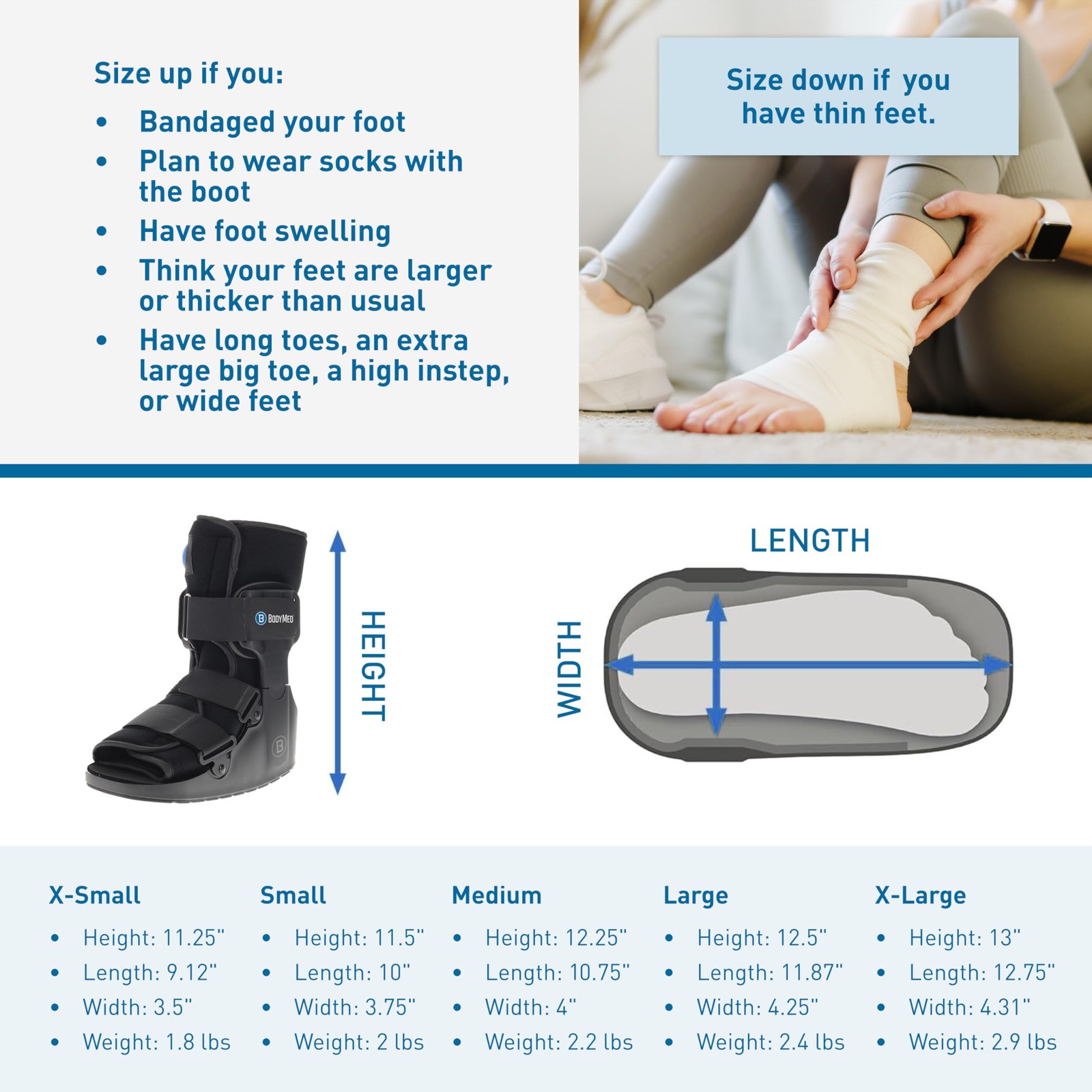 BodyMed Air CAM Walking Fracture Boot, Small, 11.5 Tall – Adjustable and Shoc…