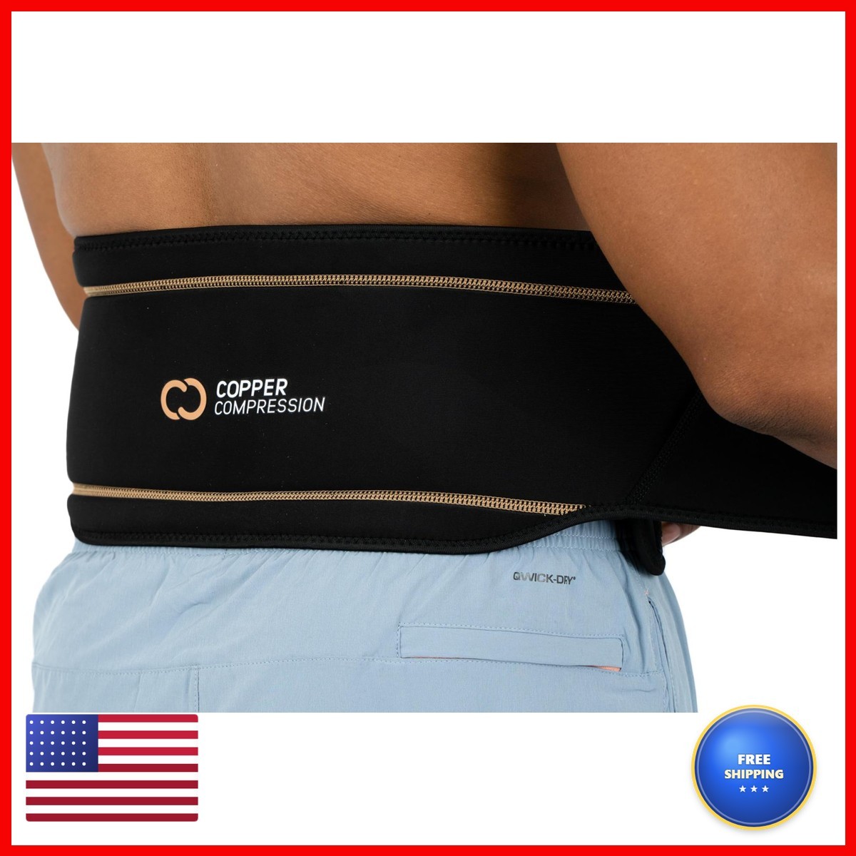 Copper Compression CCB Back Brace Lumbar Support Waist 28″-34″ Adjustable
