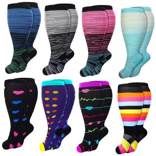 8 Pairs Plus Size Wide Calf Compression Socks for Women 3X-Large Stylish Style