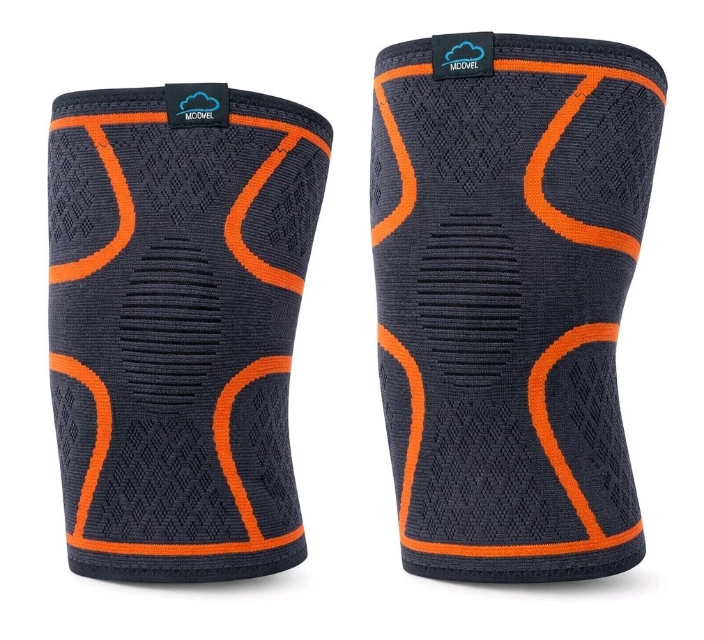 Modvel Knee Brace Large Compression Sleeve 2-Pack Black Orange Unisex Pair EUC