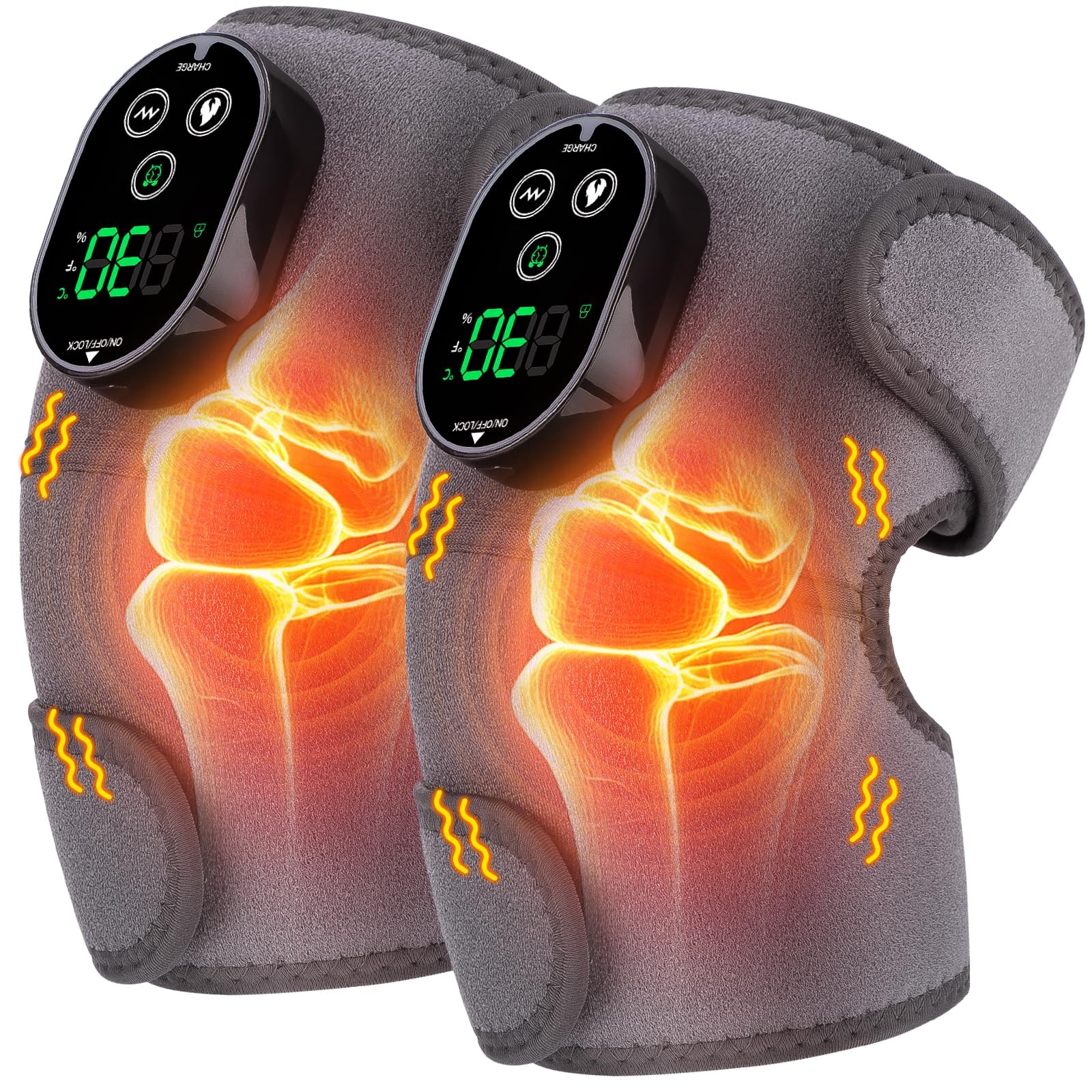 Woloyheatie Cordless Heated Knee Massager Vibration Heated Knee Brace Wrap