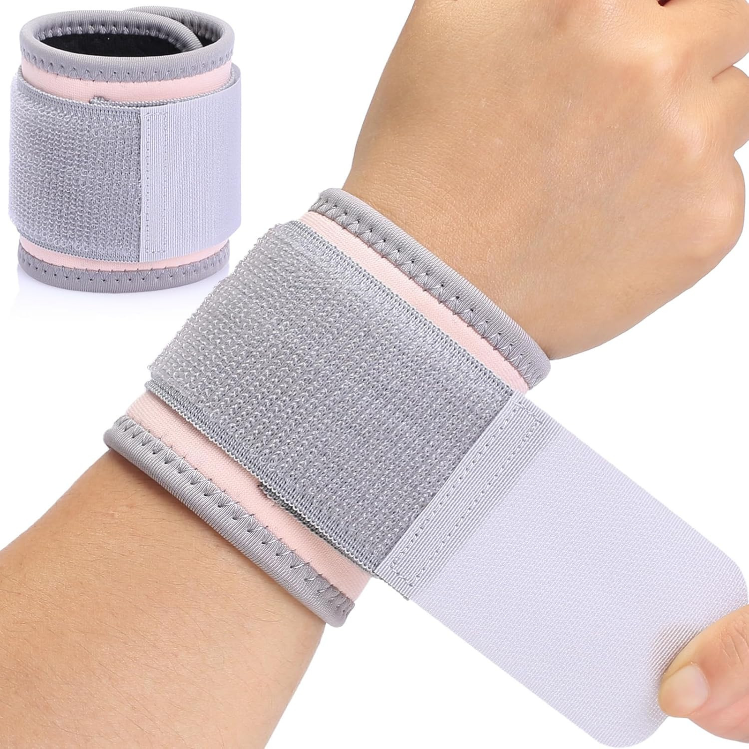 2 Pack Adjustable Wrist Brace Wraps for Carpal Tunnel, Gym & Sports Support