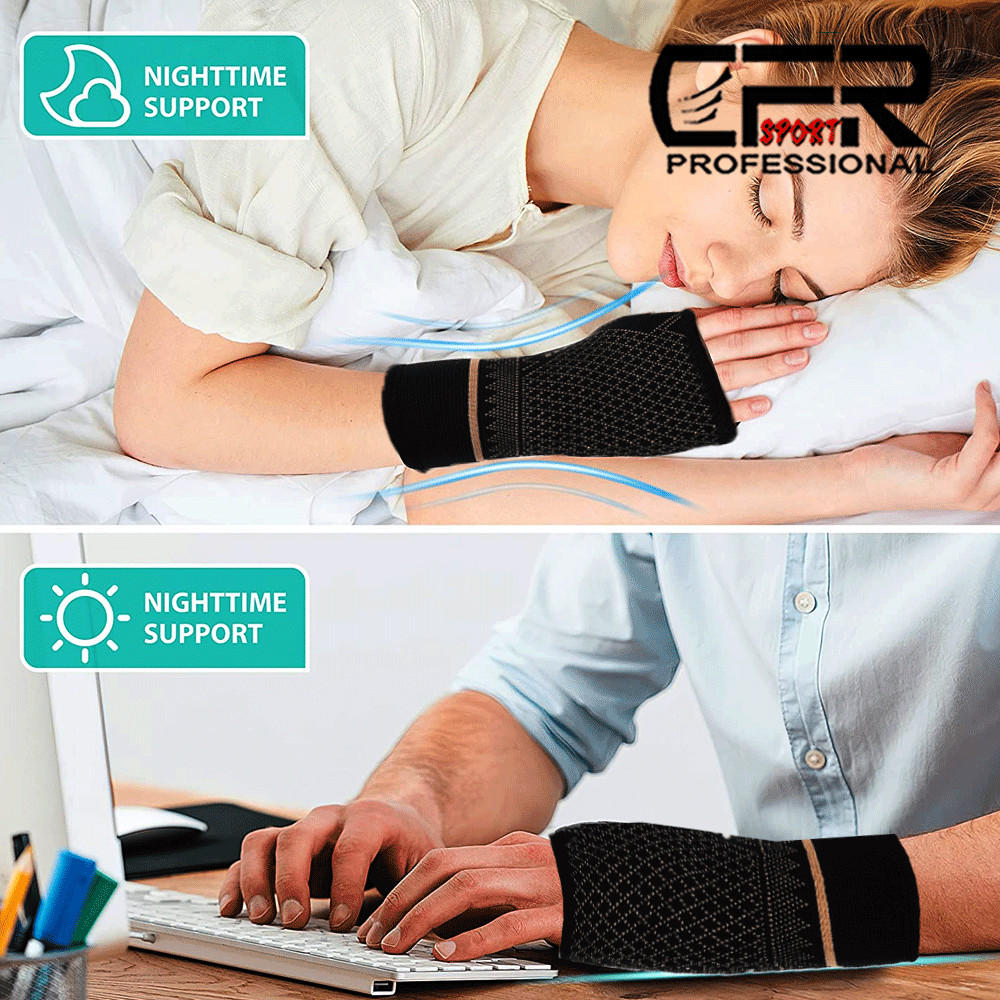 Copper Wrist Hand Support Brace Splint Carpal Tunnel Sprain Arthritis Sports SML