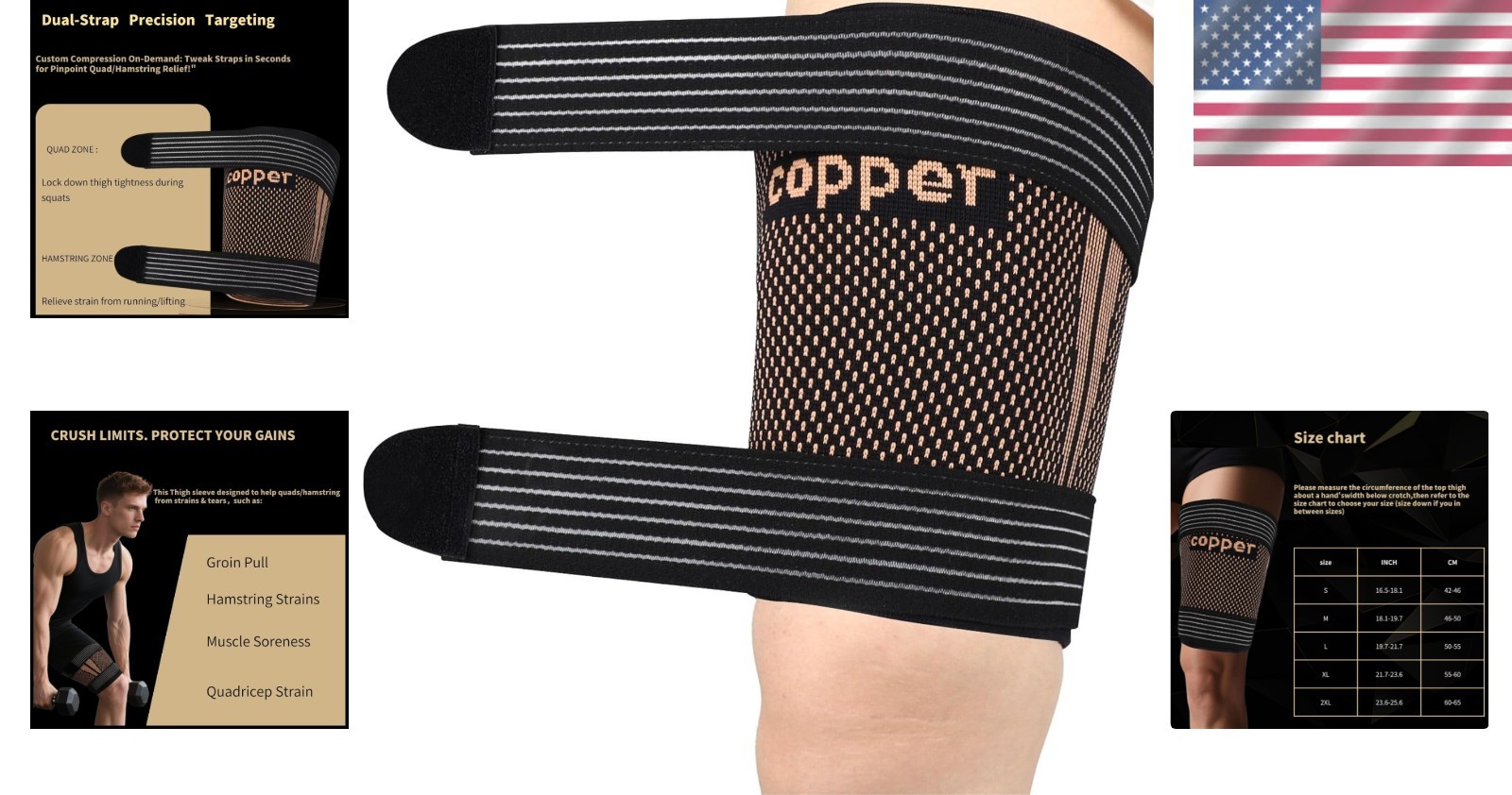 Breathable Copper Compression Sleeves for Hamstring Support – Large Size Duo