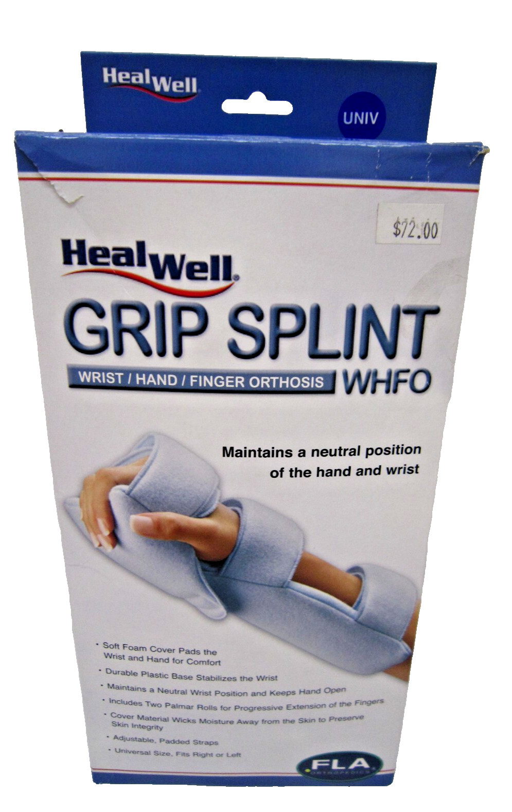FLA Healwell Grip Splint Wrist Hand Finger Orthosis (WHFO), Left/Right, Light Bl