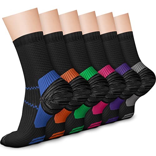 6 Pairs Crew Compression Socks for Small-Medium 03 Black-blue/Green/Orange