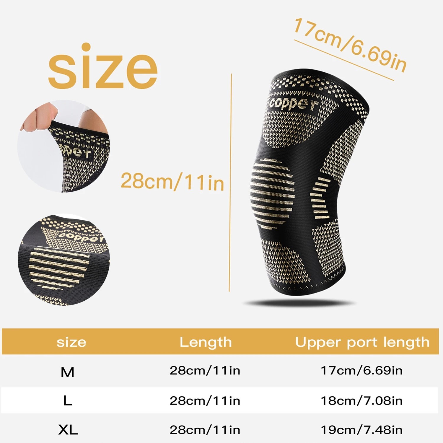 Copper Knee Brace Compression Sleeve for Sports Arthritis Support