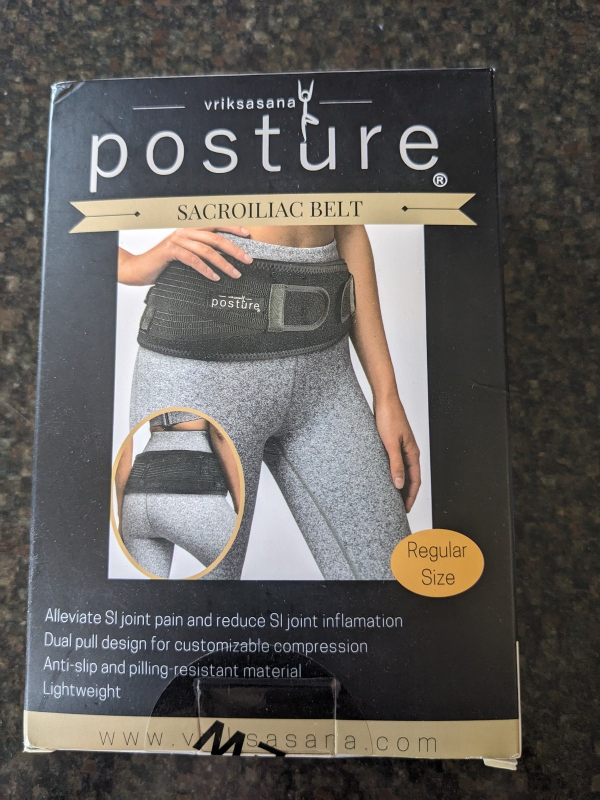 Vriksasana Posture Sacroiliac Belt Black Regular Size Anti-Slip Dual Pull Design
