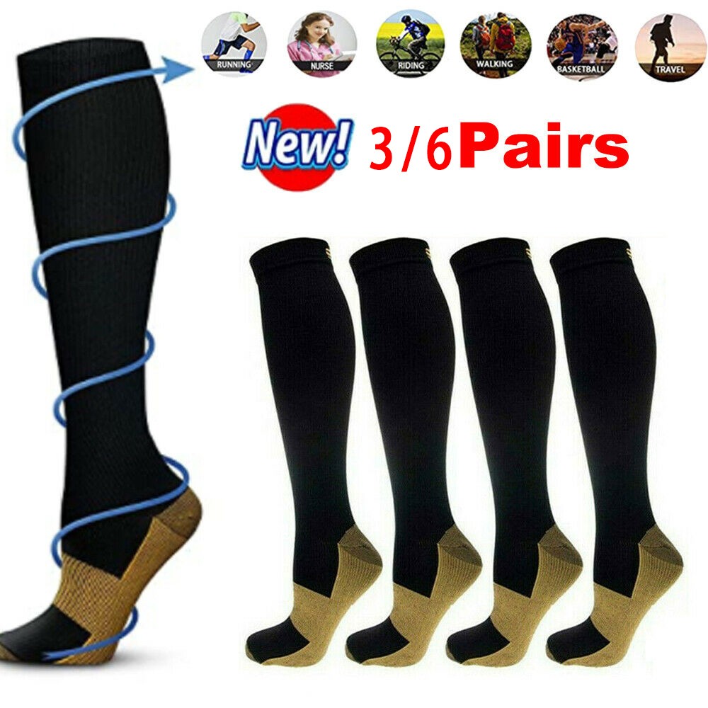 Unisex Copper Infused Anti-Fatigue Compression Socks Varicose Vein Stocking Pair