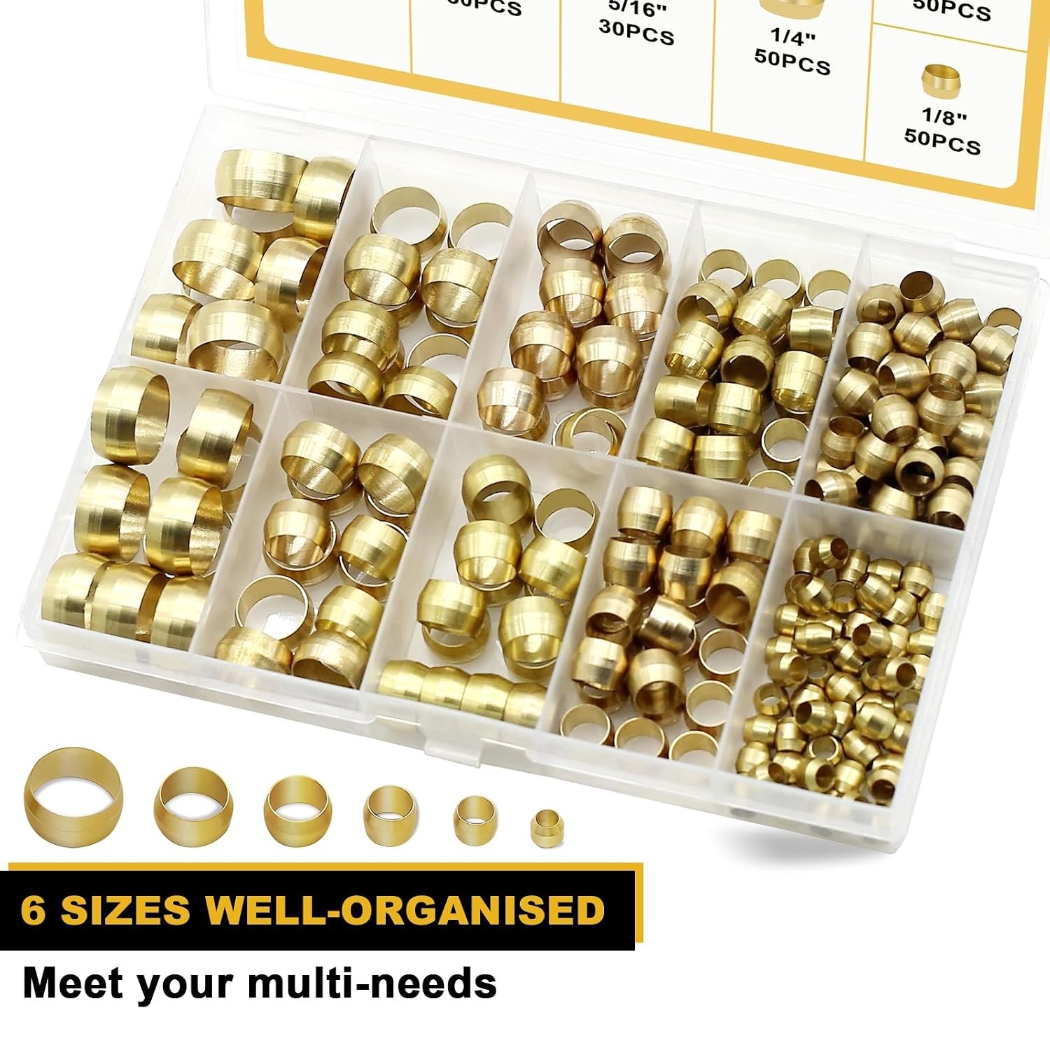 228-Piece Brass Compression Ferrule Kit for Hydraulic and Pneumatic Lines