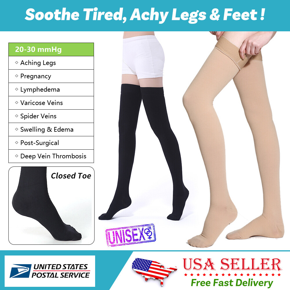 Compression Stockings Men Women Thigh High Socks Edema Medical Travel Closed Toe