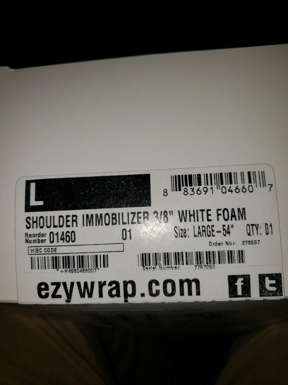 EZY Wrap Shoulder immobilizer 3/8 White Foam