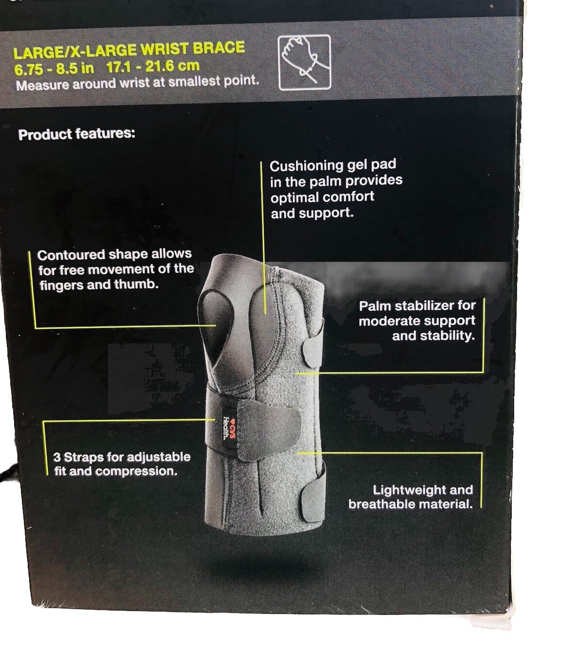 CVS HEALTH MODERATE SUPPORT LEFT WRIST STABILIZING COMPRESSION BRACE LG /X L