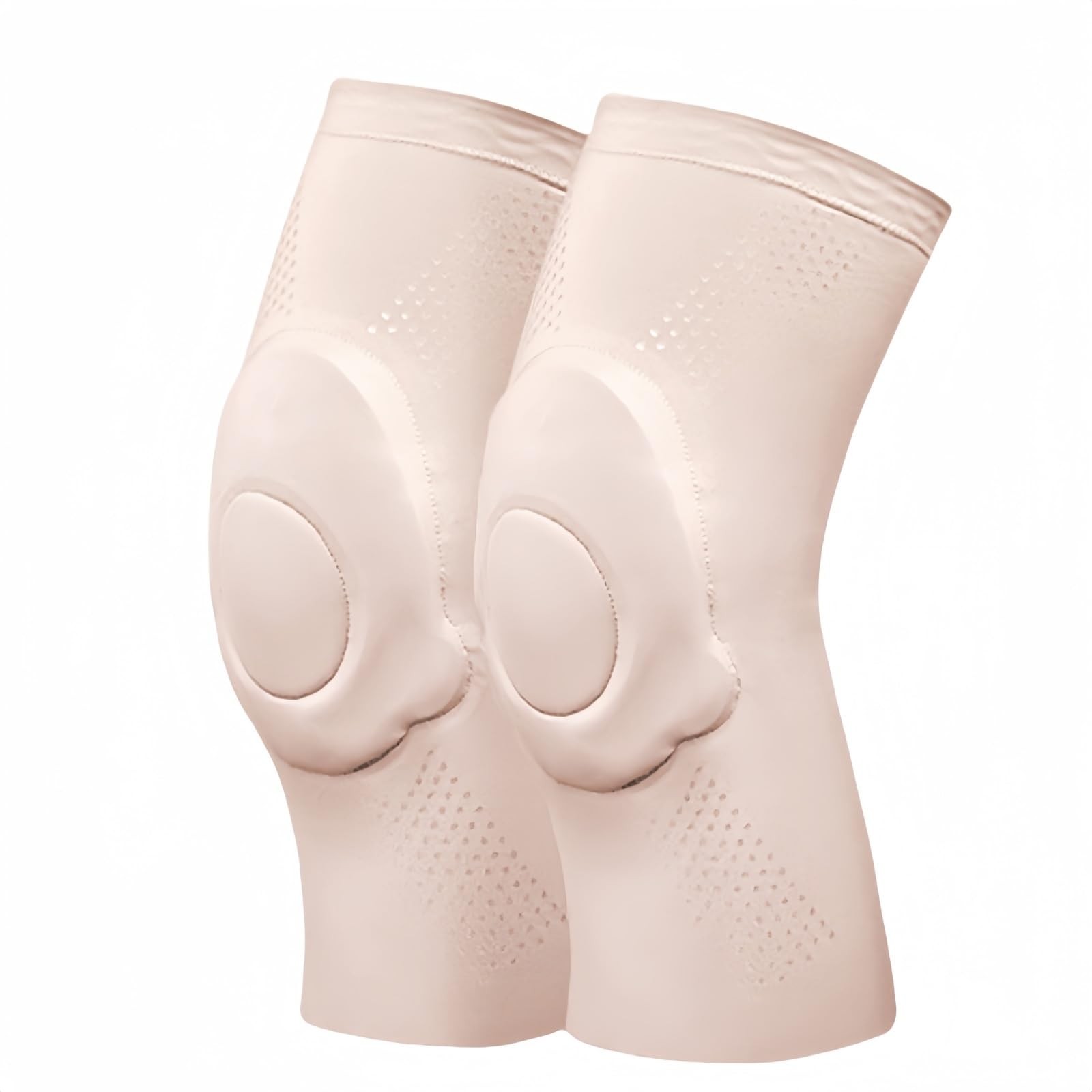 Compression Knee Sleeve With Gel Pads Yoga Dance Cheer Beige 1 PR