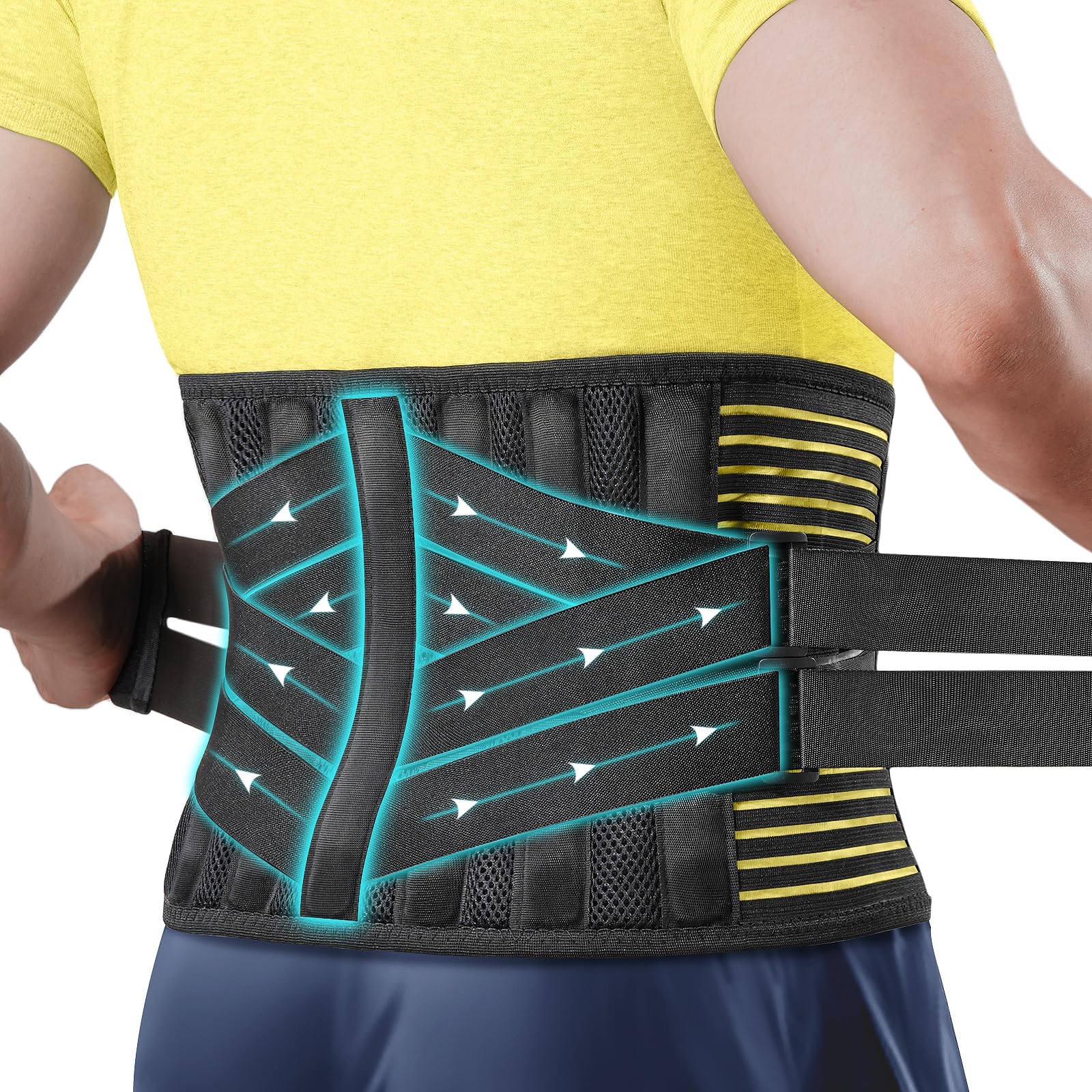 QIBODA Back Brace for Men Women with 7 Bionic Metal Stays, X-Large, Black