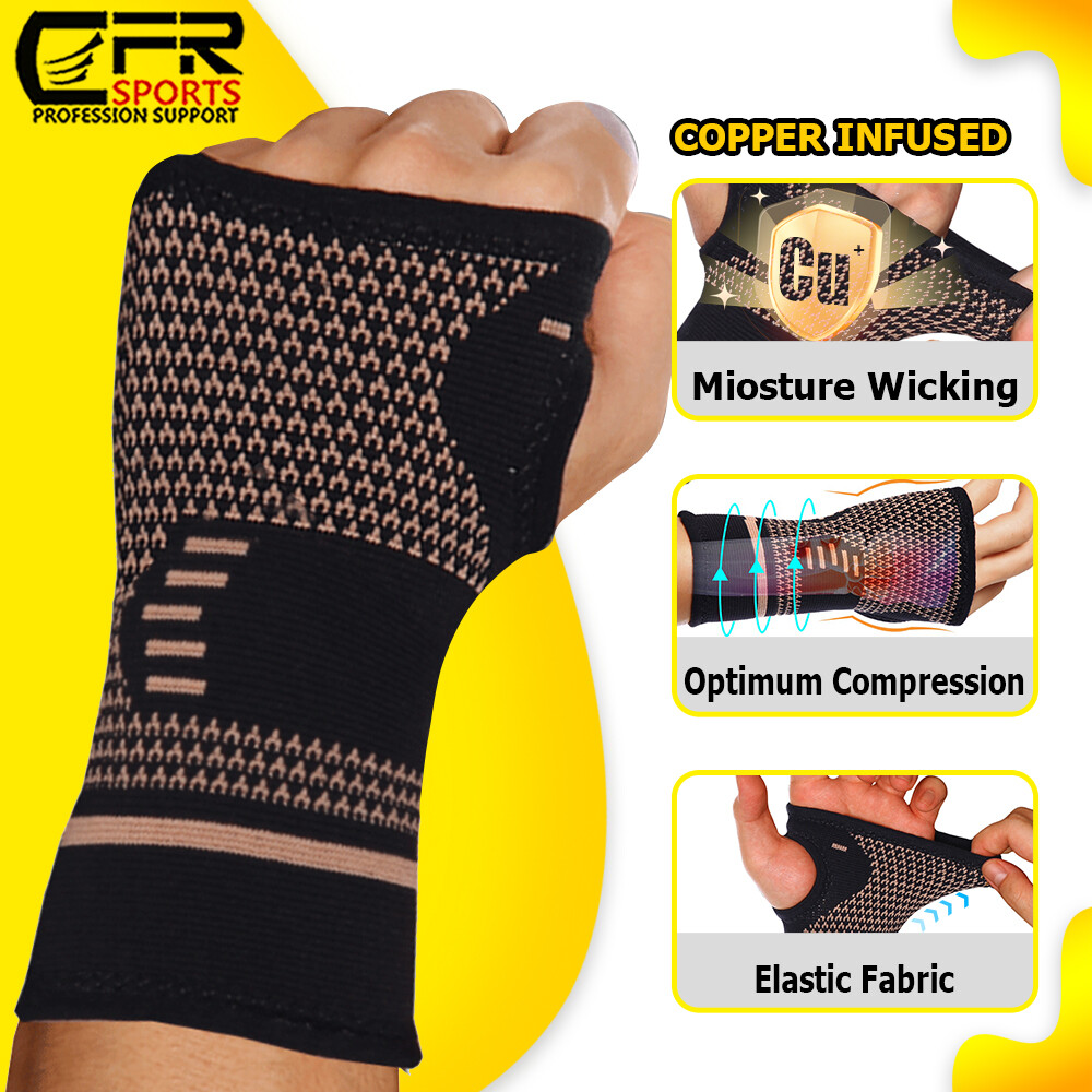 Copper Wrist Brace Support Compression Sleeve Arthritis Gym Carpal Tunnel Hand