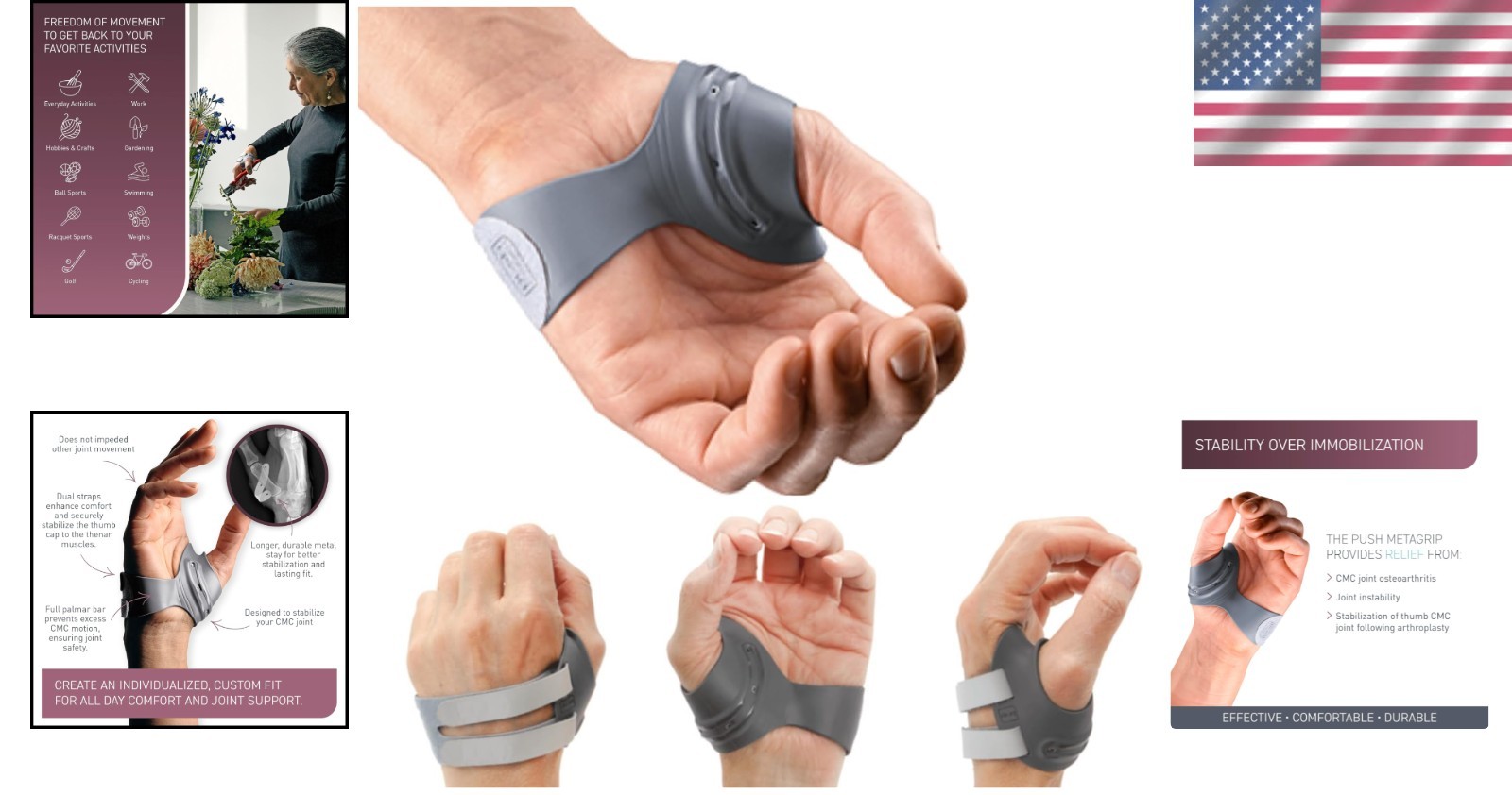 MetaGrip Thumb Brace for Arthritis Pain Relief – Medium Grey Left Hand