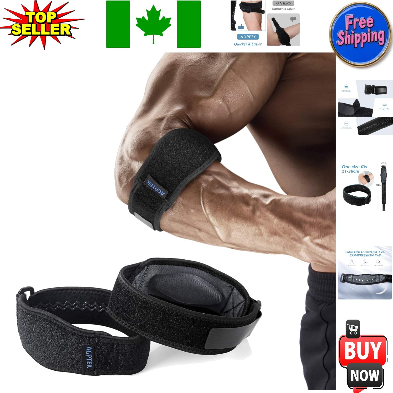 Unisex Tennis Elbow Relief Brace – Two Pack with Comfort Compression Design