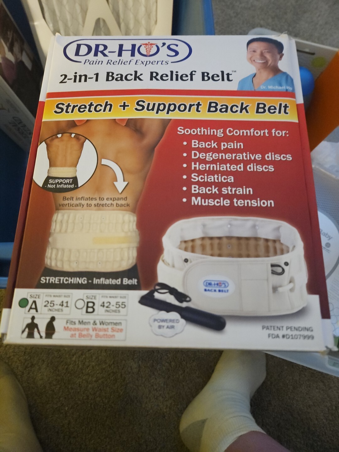 Dr Ho’s 2-in-1 Back Relief Belt Sz A Waist 25-41 in – Pump NOT Included