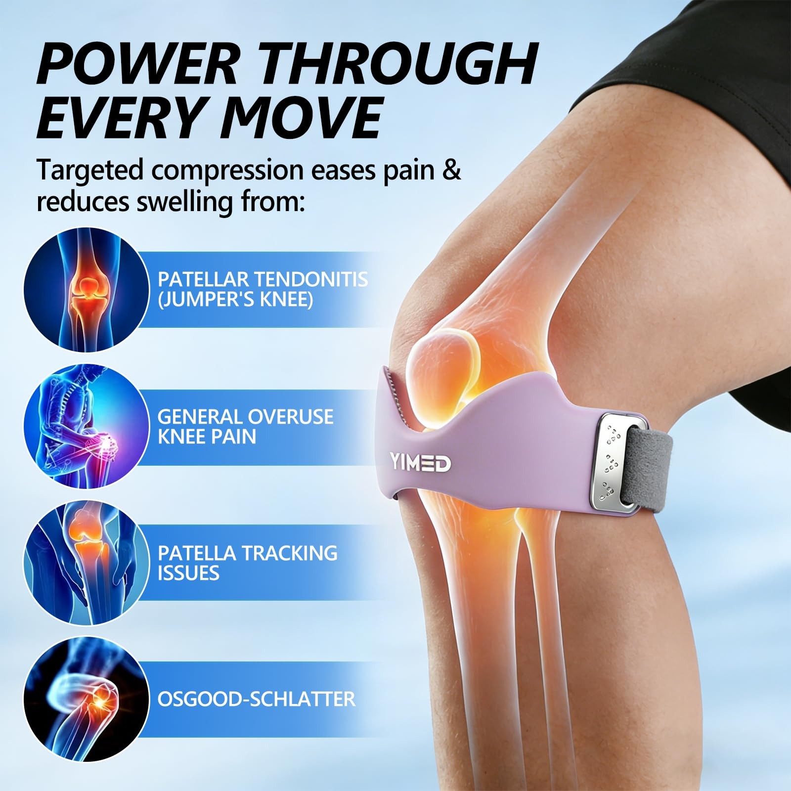 Patellar Tendon Support Strap, Silicone Knee Band for Pain Relief, Purple