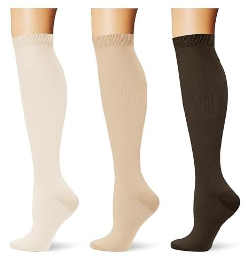 (3 pairs) Compression Socks 20-30 mmHg Long Small-Medium 3p8 Beige/Nude/Coffee