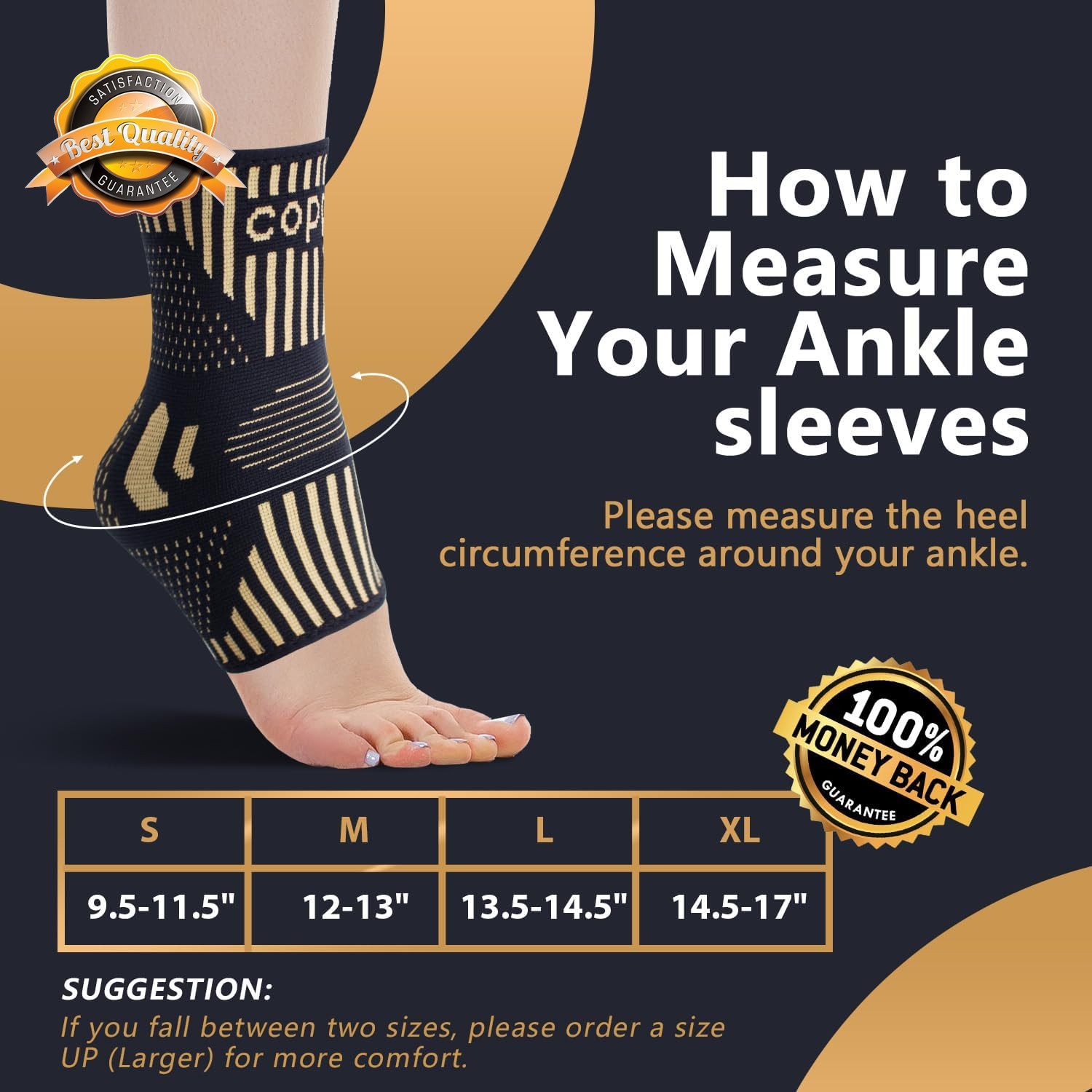 Copper Ankle Brace Compression Sleeve Pair Sports Support Running