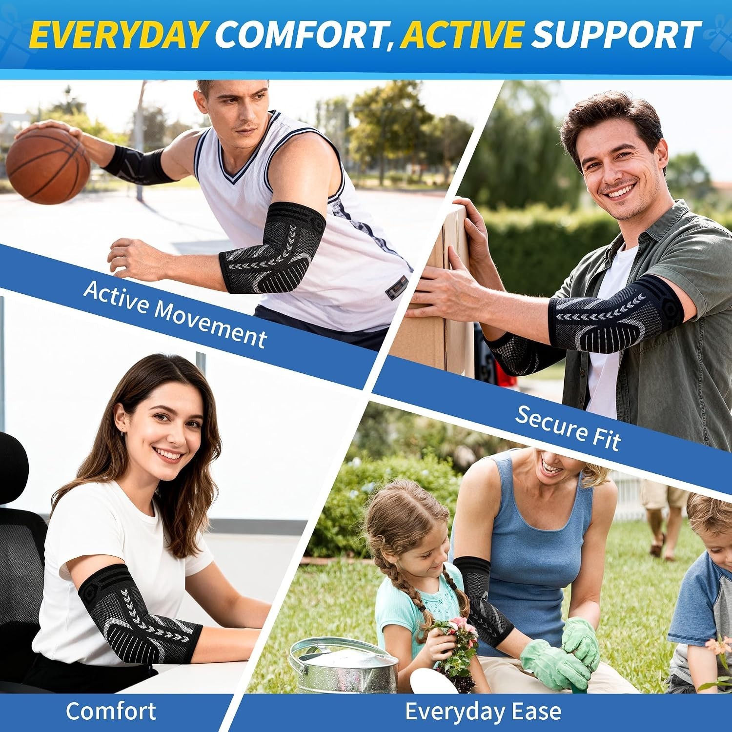 Elbow Brace 2 Pack Compression Sleeve for Workout, Fitness, and Weightlifting