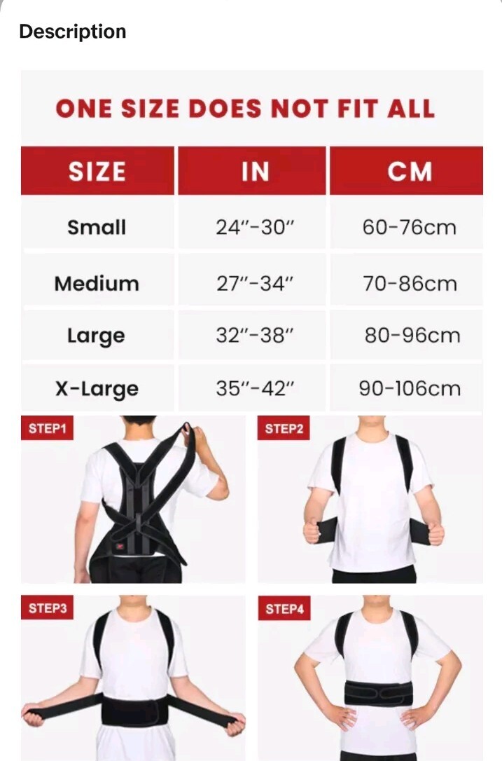 1 pc Large L Posture Corrector Brace Adjustable Lower Upper Back Support Pain