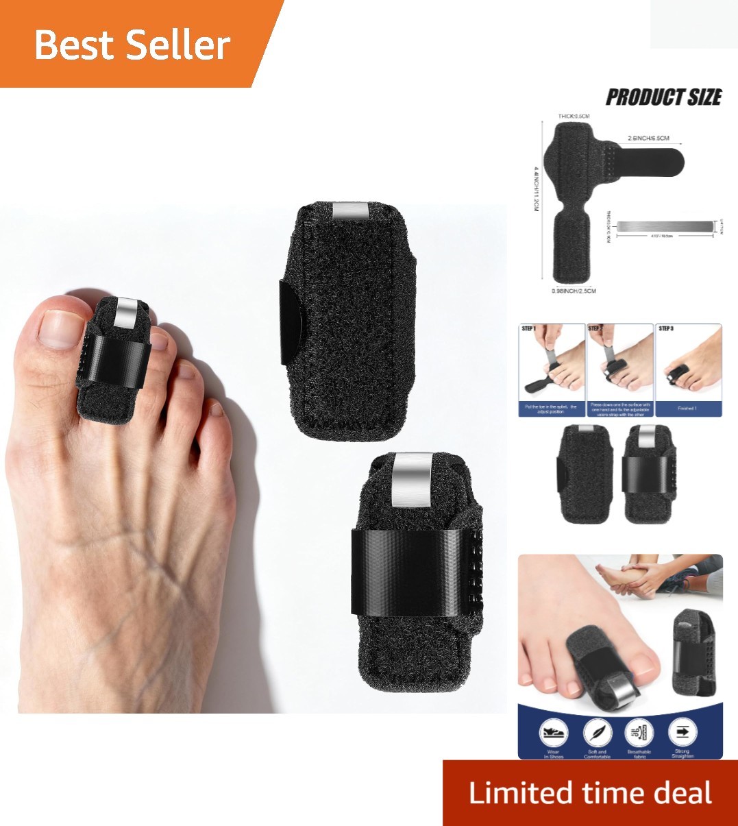 Adjustable Toe Splints for Men & Women – Comfortable Straightener Set of 2