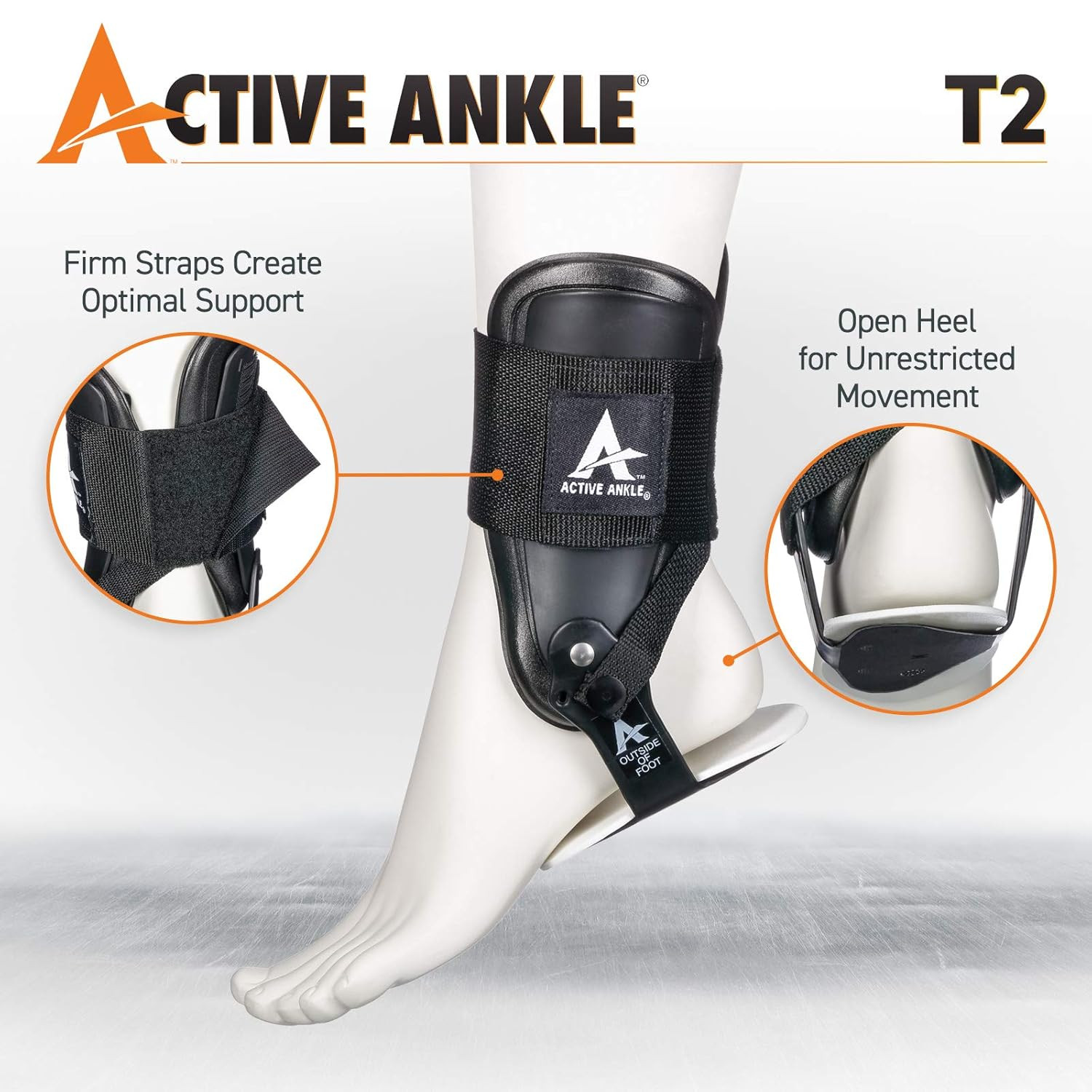 Active Ankle T2 Ankle Brace, Rigid Ankle Stabilizer for Protection & Sprain Supp